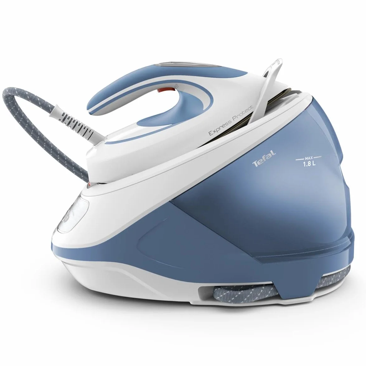 TEFAL SV9202 Protect Generator pary, Stacja do Prasowania Parowego, Ciśnienie 7,5 bara, Uderzenie pary: 520 g/min, Stały wyrzut pary: 130 g/min, Prasowanie w pionie, 2600 W, 1,8 L, Biały/Niebieski