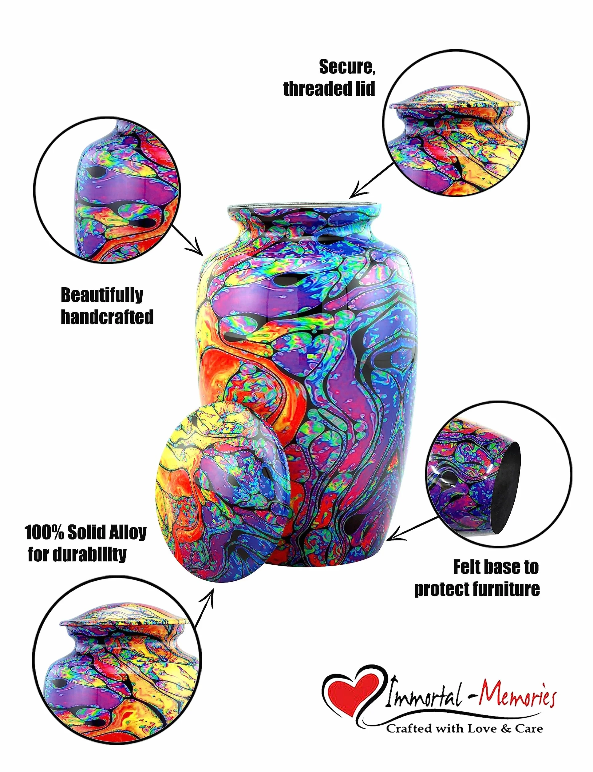 Nowoczesny Nadruk Urna Kremacyjna - Kolorowa, Ręcznie Wykonana Tie-Dye na Prochy Ludzkie - Pamiątka z Aksamitnym Woreczkiem (Duża)