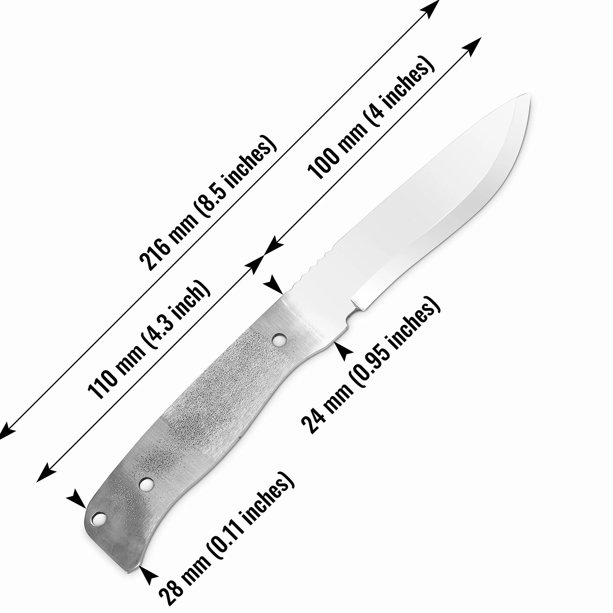 BPS Knives Blank 01 - Nóż Full-Tang Blank do tworzenia noży - Ostrze ze stali węglowej 1066 - Skandynawski szlif Scandi Blank Knife - Ostrza do tworzenia noży