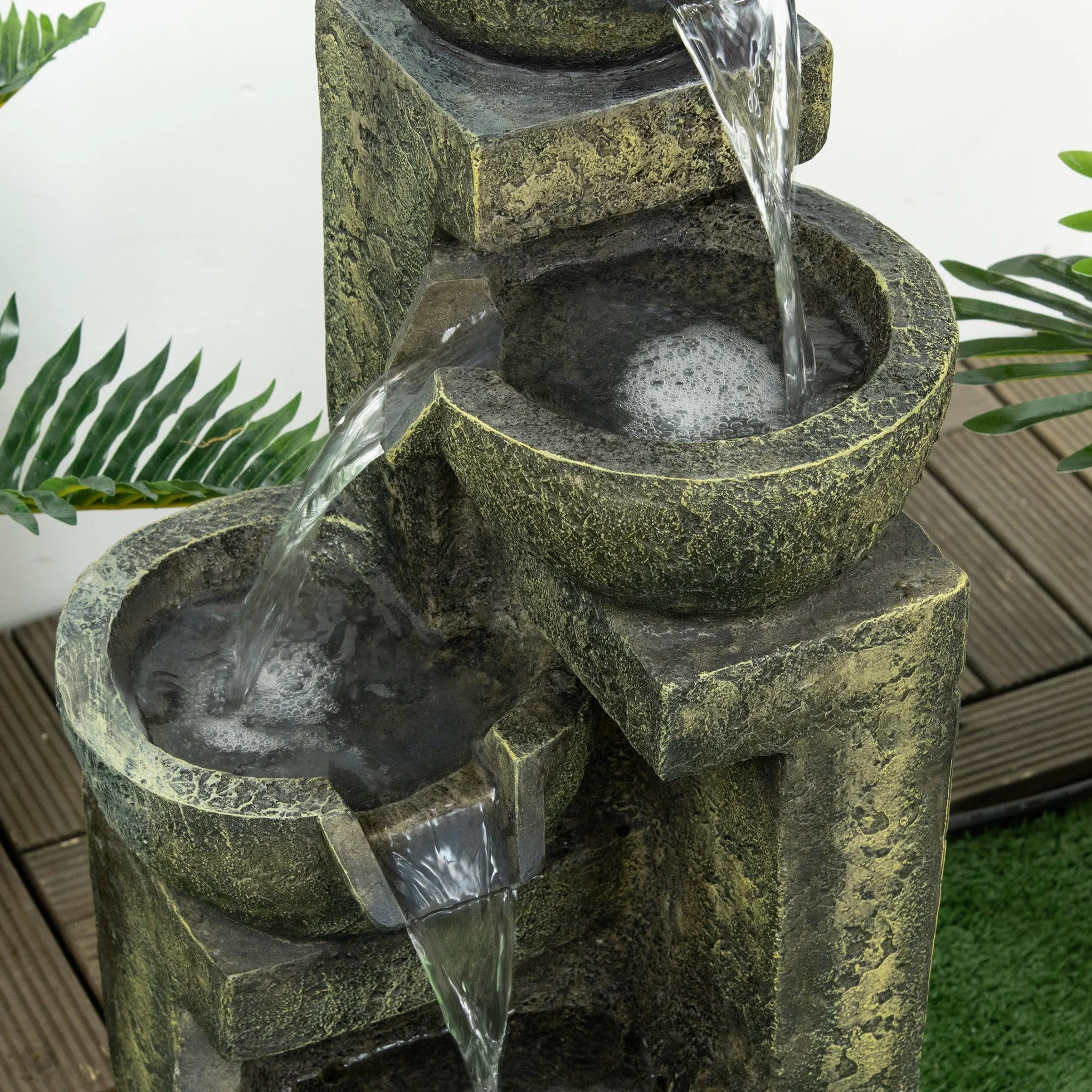Outsunny Zen ozdobna fontanna ogrodowa 4 miski regulowany przepływ Zatapialna pompa wodna w zestawie 25 l x 24 l x 60H cm żywica czarna