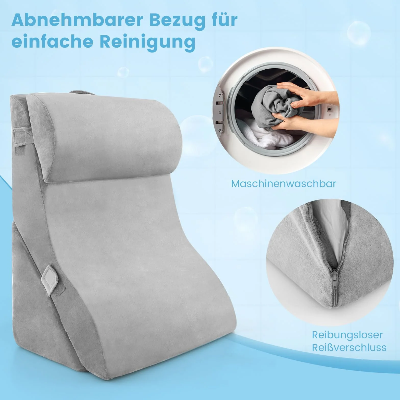 COSTWAY 3-częściowy Zestaw Ortopedycznych Poduszek Ergonomicznych, Nachylona Poduszka do Czytania i Podpórka z Zdejmowaną Poszewką, Pranie Łatwe i Wielofunkcyjne