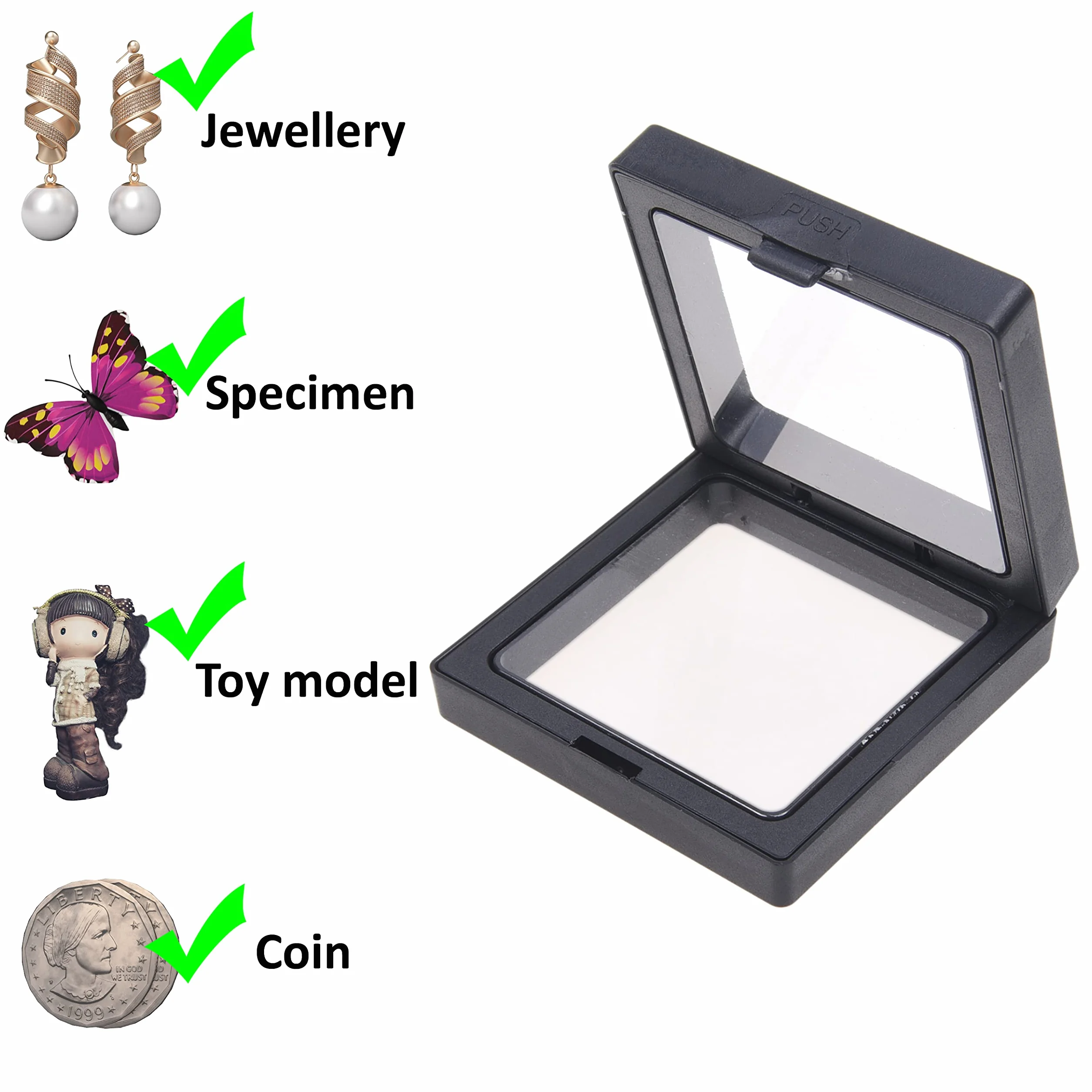 Eco-Fused Przezroczysta pływająca rama 3D, zestaw 10 sztuk, wisząca witryna ekspozycyjna na przedmioty kolekcjonerskie, pamiątki, dekoracje - uchwyty na monety, biżuterię, medale, kamienie szlachetne
