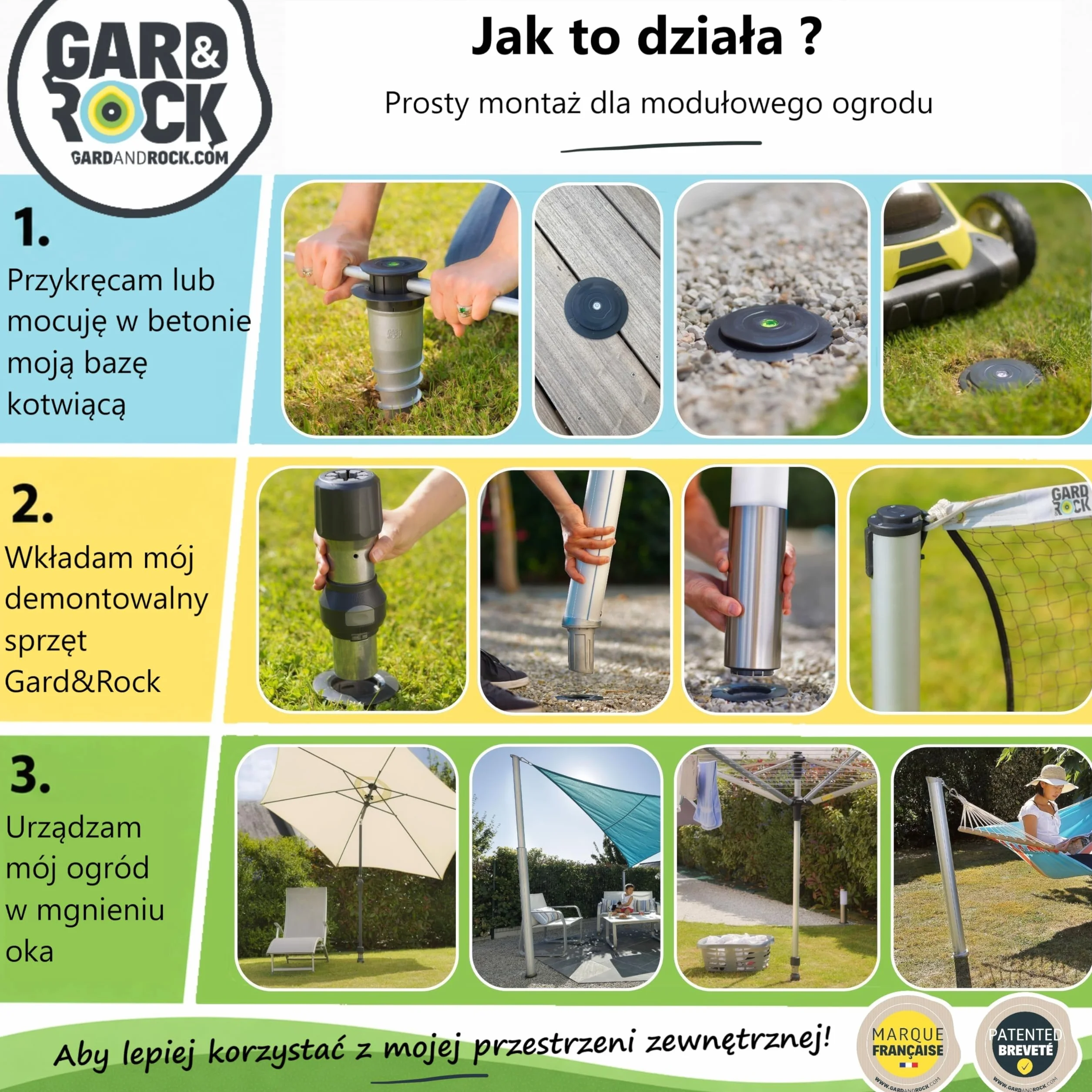 GARD & ROCK - PODSTAWA ŚRUBOWA z aluminium, zrównana z podłożem - Do przykręcenia lub zakotwienia w każdego rodzaju podłożu - System szybkiego mocowania