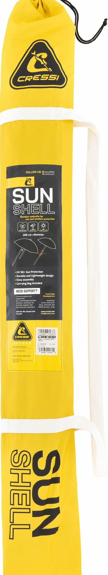 CRESSI Sunshell Umbrella Yellow/Black/White - Lightweight and Portable Outdoor Parasol, for Protection from the Sun and Bad Weather, Ø 200cm, Unisex