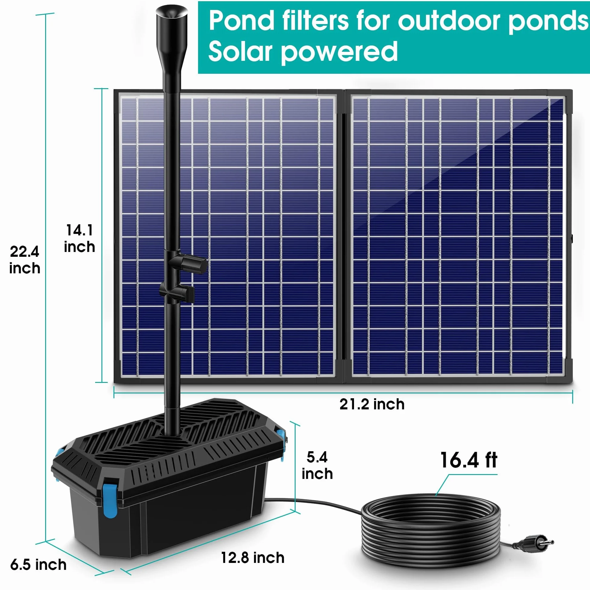 Billing solarny filtr do oczka wodnego 30 W z 4 dyszami – solarna pompa do stawu ogrodowego do 1200 l, biofiltr do stawu, do fontanny, mały staw rybny, do zabawy na zewnątrz, czysta woda bez kosztów