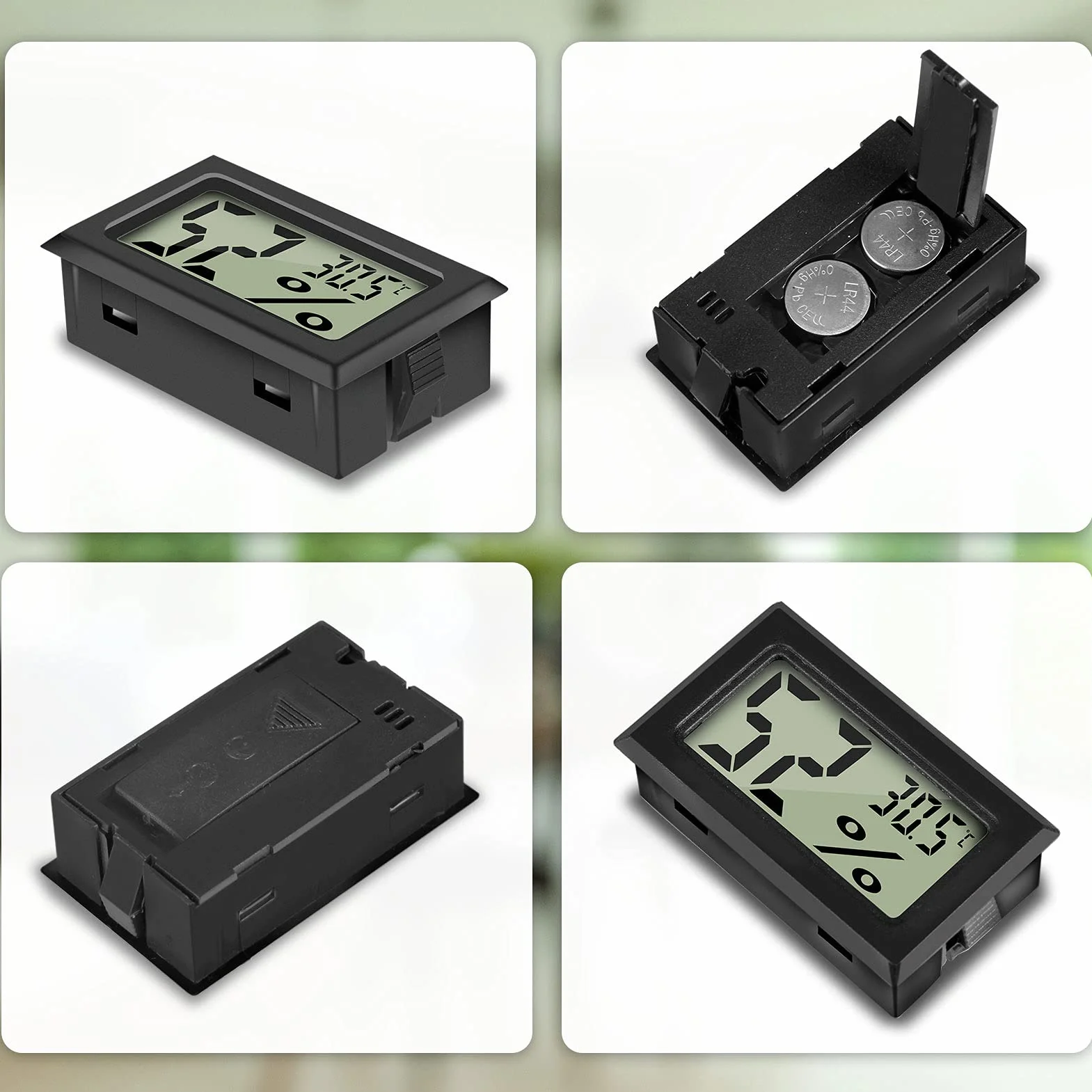Thlevel Cyfrowy termometr miernik wilgotności powietrza, LCD, mini cyfrowy termometr, higrometr i miernik wilgotności do szklarni, samochodów, domu, biura, czarny, kwadratowy, 6 szt.