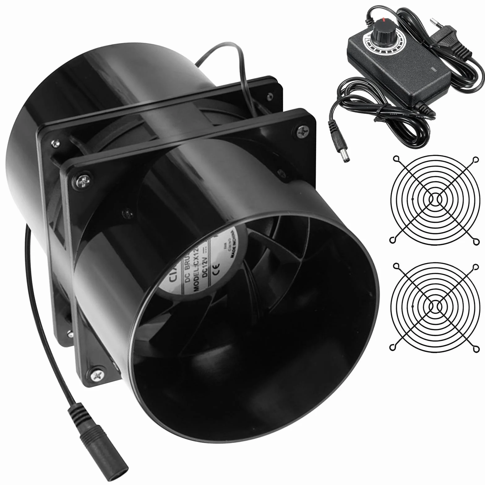 BORDEAG Wentylator rurowy 100 mm z filtrem z węglem aktywnym, kanał rurowy 100 mm, wentylator wyciągowy 100 mm, z regulatorem prędkości obrotowej, cichy i trwały, 6000 obr./min, do łazienki, kuchni