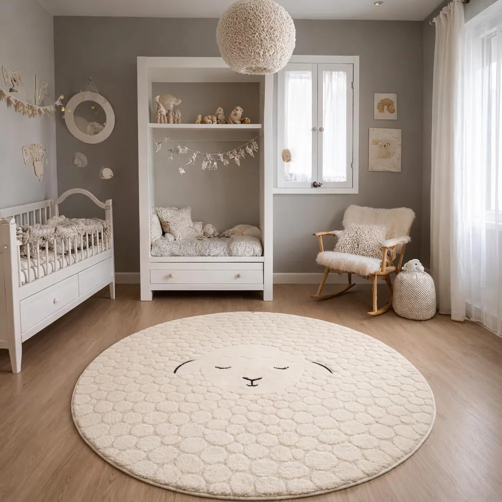 the carpet Elisa Kids dywan do pokoju dziecięcego, dywan do zabawy, łatwy w pielęgnacji, wytrzymały, kremowy, 160 cm, okrągły