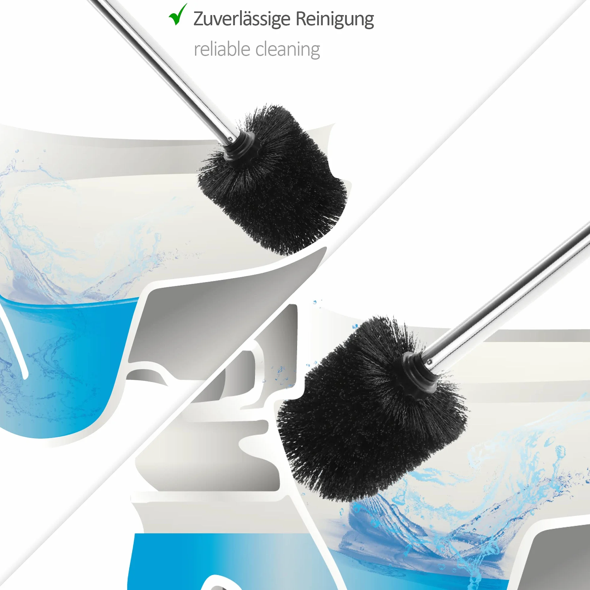 com-four 3 x szczotka do WC z wymienną głowicą – szlachetna szczotka do WC z uchwytem ze stali nierdzewnej – szczotka toaletowa – Ø 8 cm (03 sztuki – szczotka zapasowa czarna)