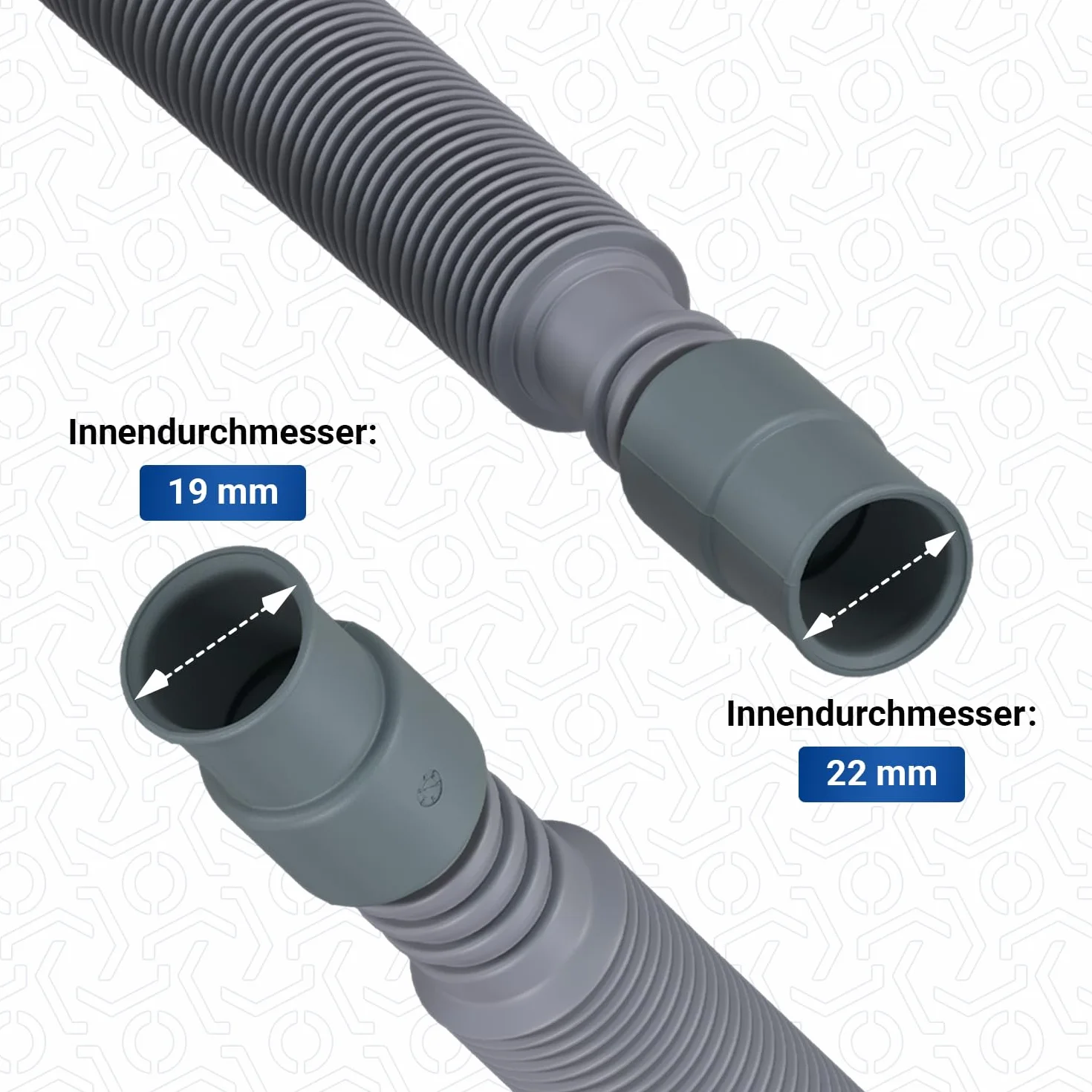VIOKS Wąż do pralki przedłużający 80-300 cm Ø 19/22 mm z łukiem mocującym elastyczny wąż odpływowy