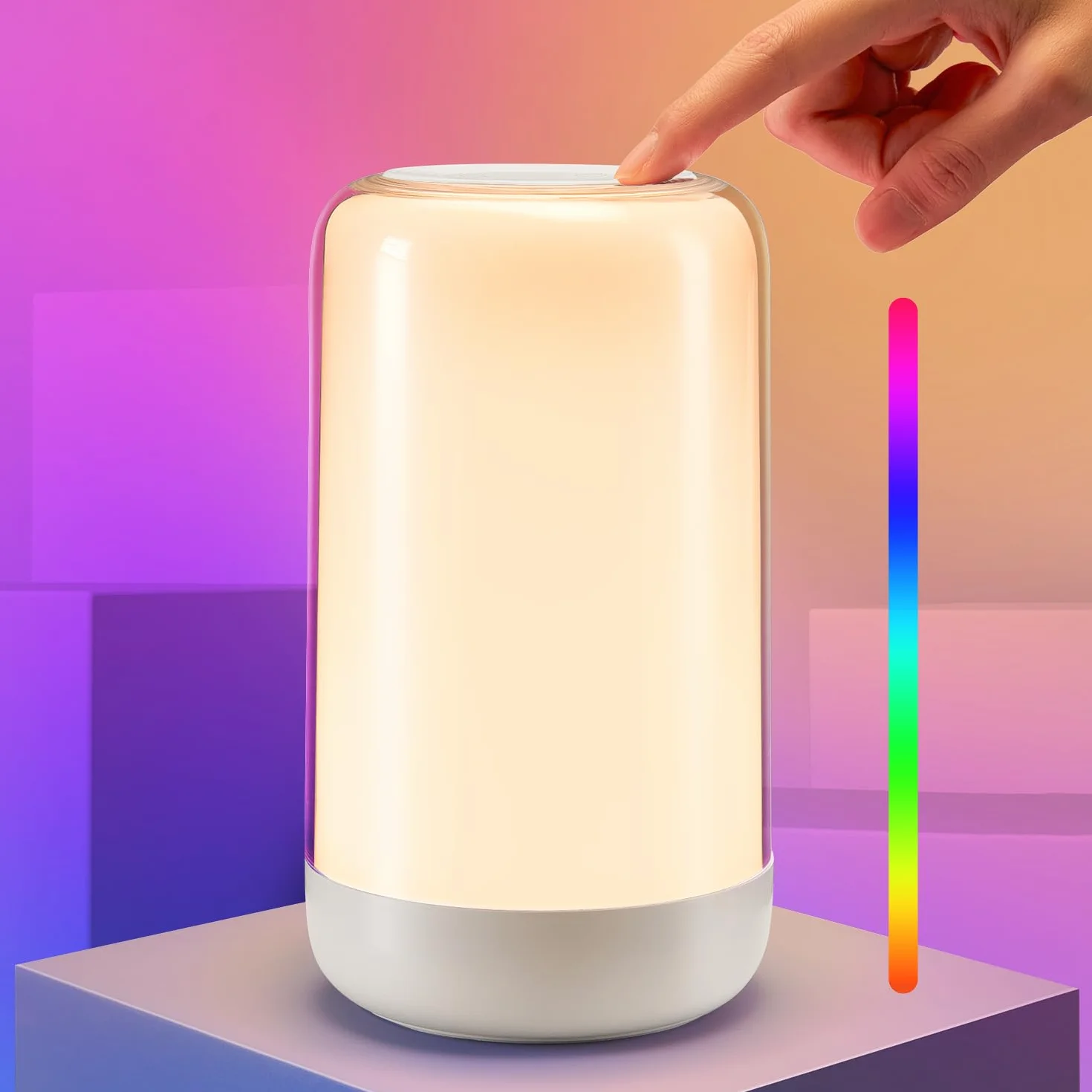 Lampka nocna do sypialni, 10 poziomów + 16 kolorów RGB, ściemnialna, dotykowa lampka nocna, 1200 mAh akumulatorowa lampka nocna