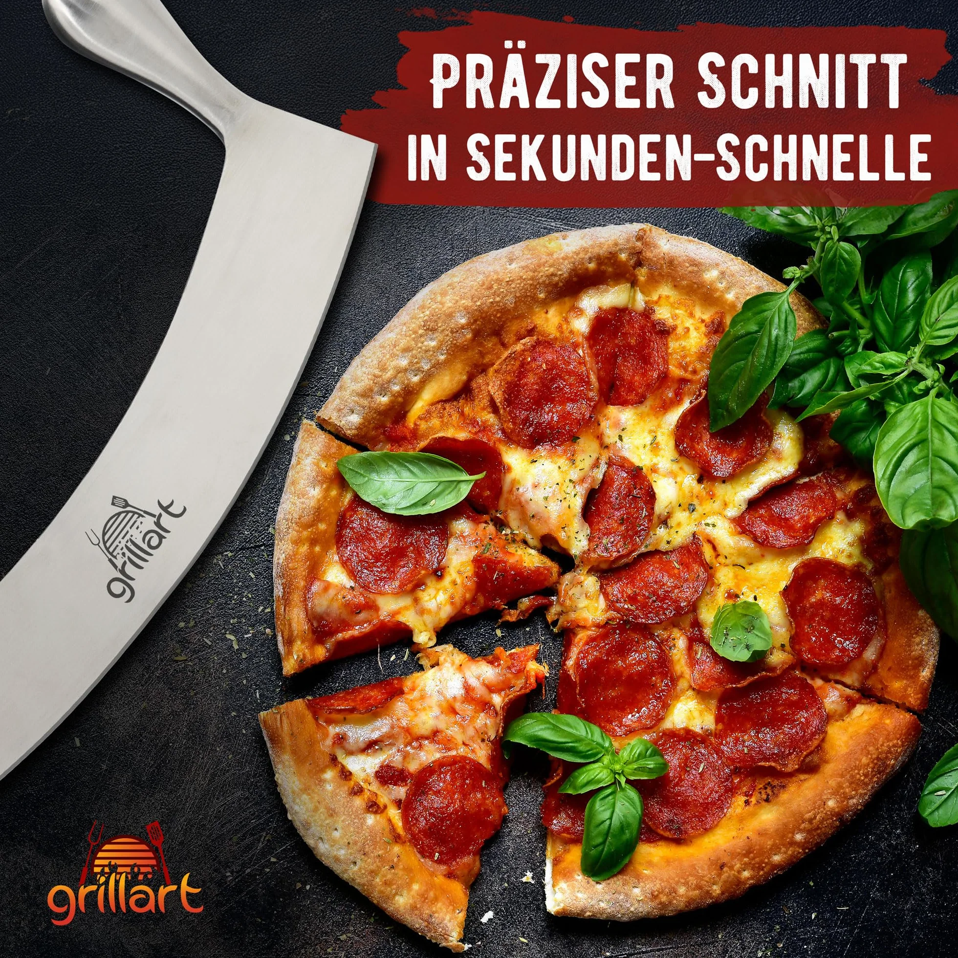 grillart® Nóż do pizzy premium ze stali nierdzewnej (stal nierdzewna, podwójny uchwyt)