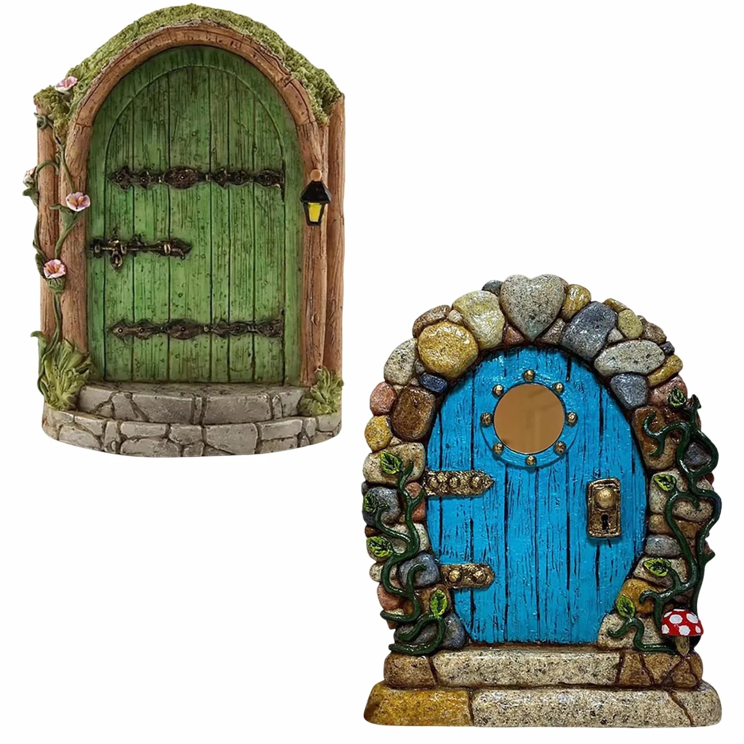 2 sztuki drewniane drzwi wróżek, dom wróżek w ogrodzie, miniaturowe drzwi wróżek, miniaturowe drzwi wróżek, drzwi krasnoludka (niebieski, zielony)