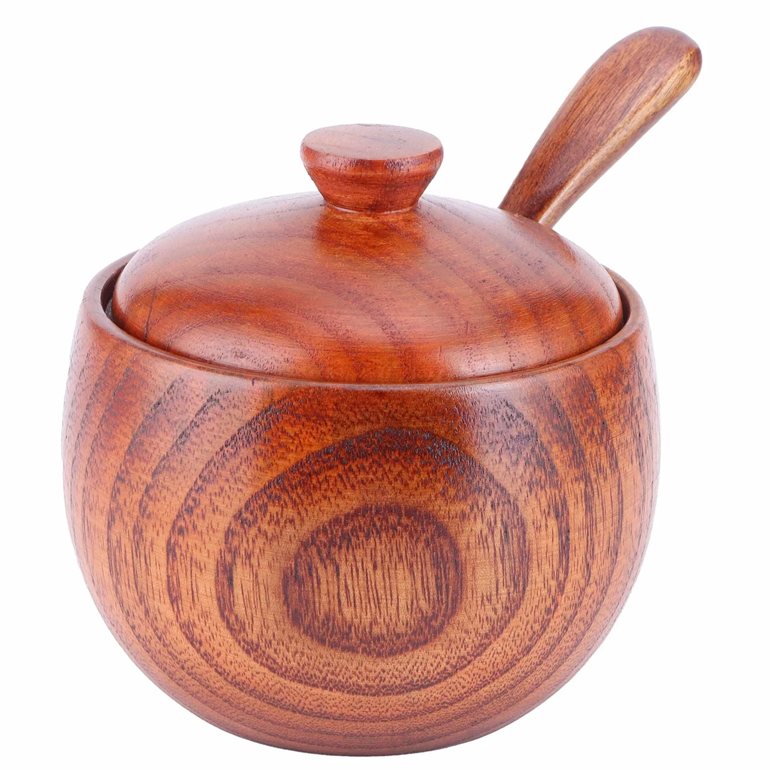 Drewniana Solniczka Z Pokrywką, Solniczka W Stylu Vintage Z Pokrywką I łyżeczką, Pojemnik Na Przyprawy Do Kuchni, 150 ml, Brązowy