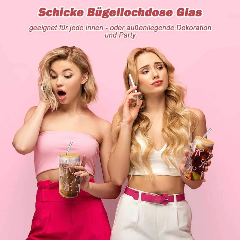Szklanka do picia ze słomką i pokrywką 200 ml, szkło do matchy z motywem kokardki, kubek Bubble Tea