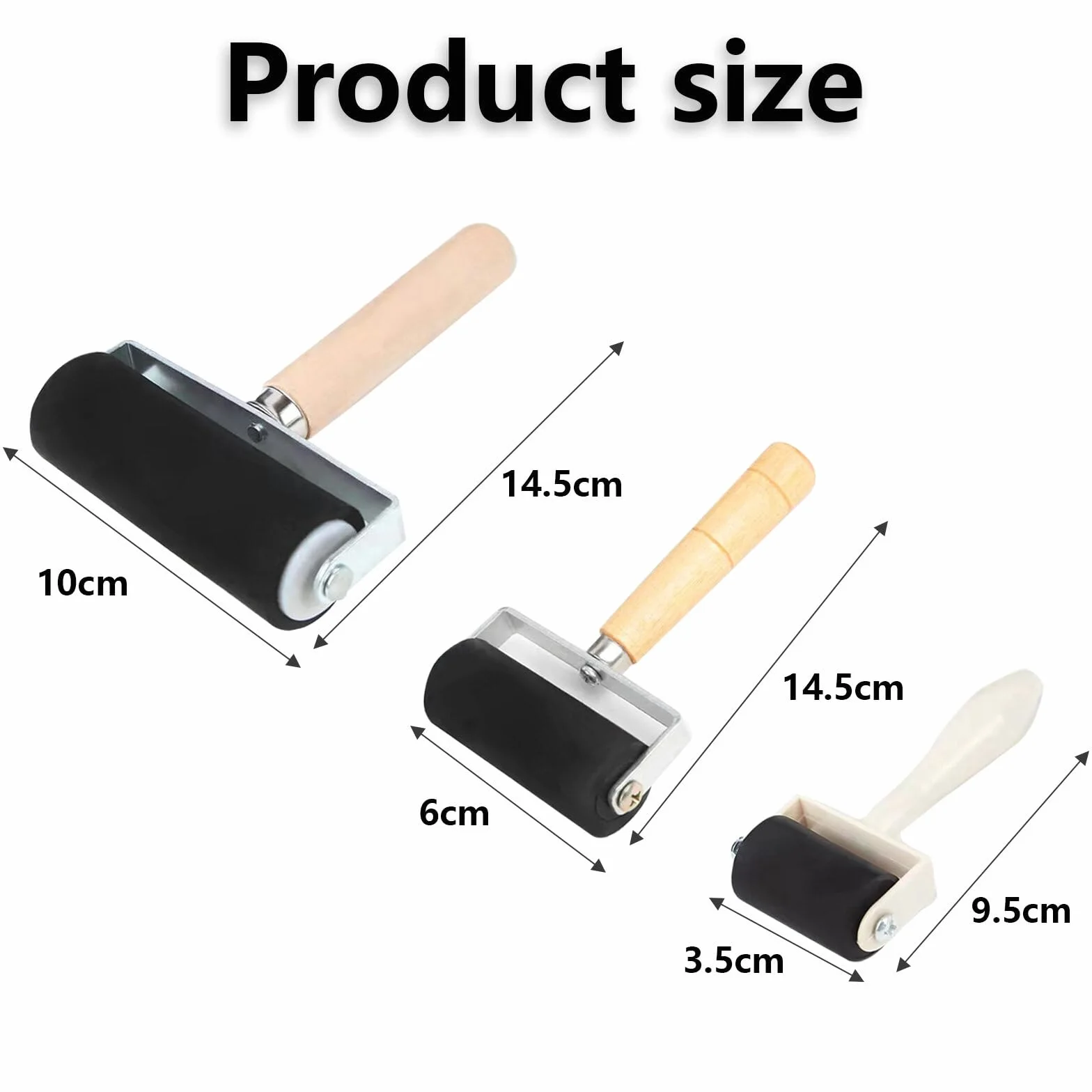 Aicharynic Silikonowy wałek dociskowy, 3 sztuki, wałek dociskowy, gumowy wałek dociskowy, 3,5 cm/6 cm/10 cm, narzędzie do bloków farb atramentowych, stemplowania, drukowania, tapet, rzemiosła artystycznego