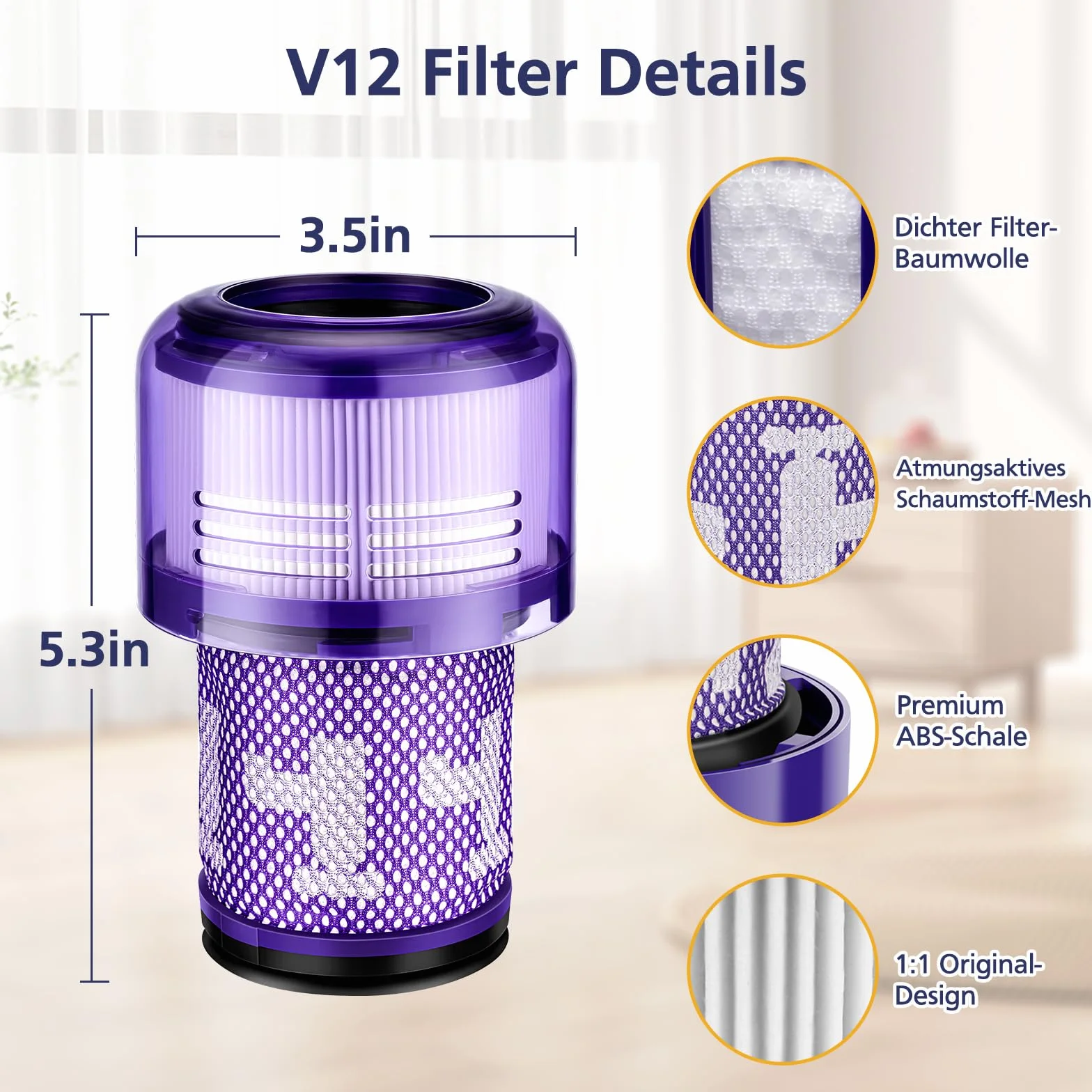 Dyson V12 Filtr Hepa - 2 Pack Części Zamienne do Detect Slim Absolute/Total Clean/Extra/Fluffy Odkurzacza, 971517-01