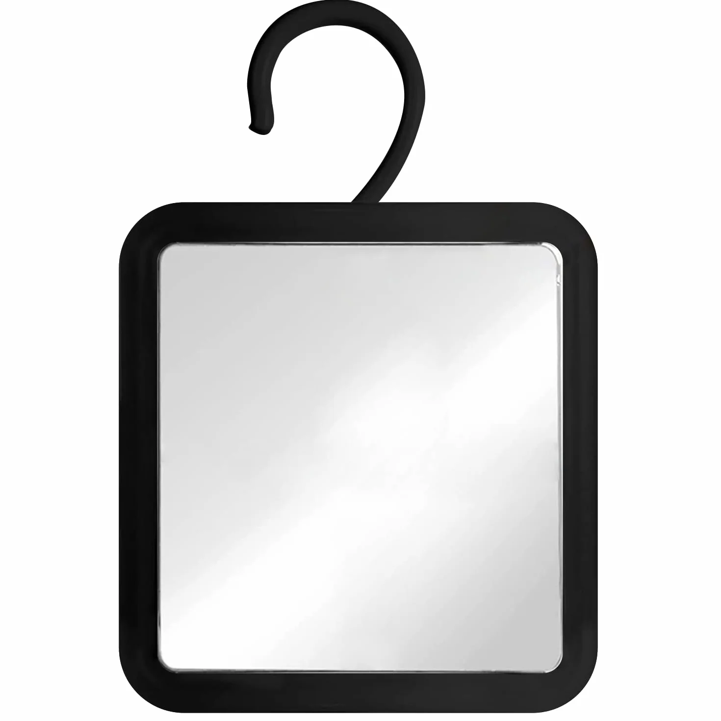 MIRRORVANA Wiszące lusterko prysznicowe do golenia bez zaparowania z obrotowym hakiem o 360°, przeciwmgielne i nietłukące się, powierzchnia 16 cm x 16 cm (czarne)