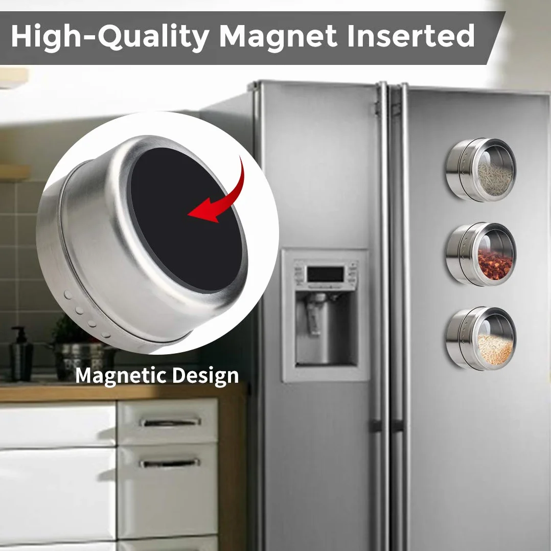 Magnetyczne puszki na przyprawy, 12 szt., magnetyczny pojemnik na przyprawy ze stali nierdzewnej, magnetyczne puszki na przyprawy, łatwe do czyszczenia, bez rdzy, zawiera 120 naklejek z etykietami