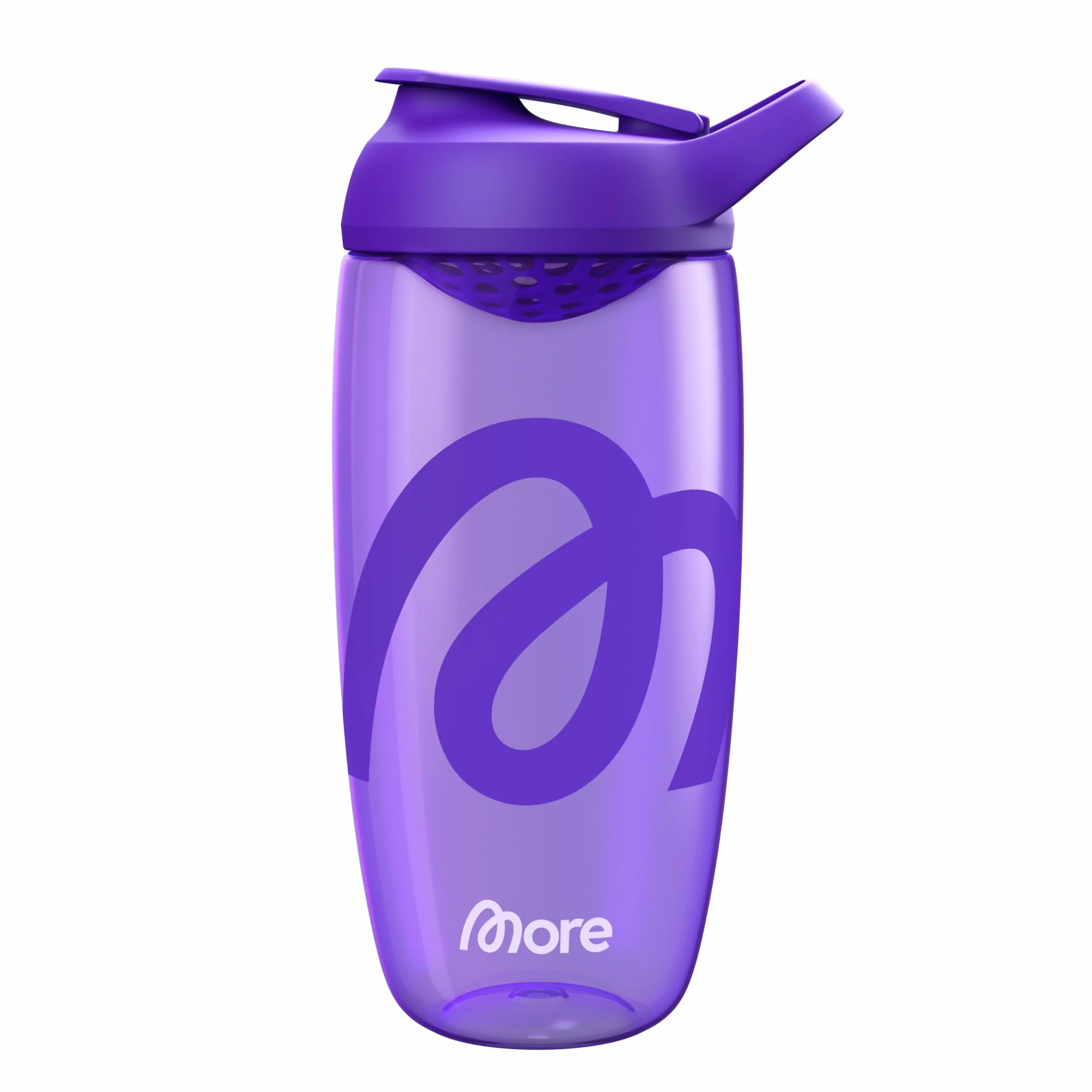 MORE Premium Shaker 700 ml, fioletowy, zintegrowane sitko do mieszania i pasek do noszenia, bezgłośny, z wysokiej jakości tworzywa sztucznego ECOZEN