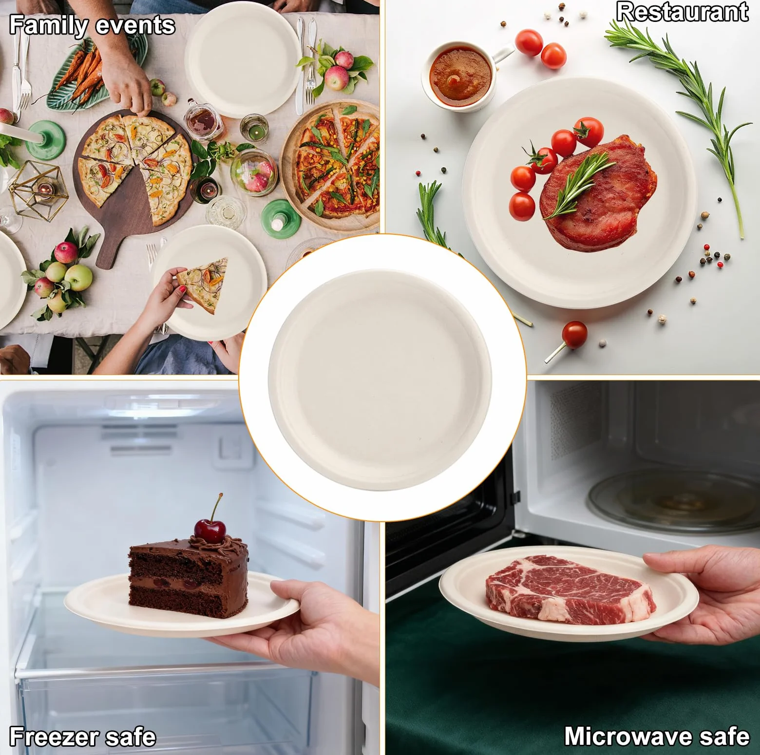 50 sztuk papierowych talerzy jednorazowych z bagassy, 8 cali 20,5 cm papierowe talerze stabilne, okrągłe, odporne na zużycie, wykonane z trzciny cukrowej, talerze papierowe nadające się do