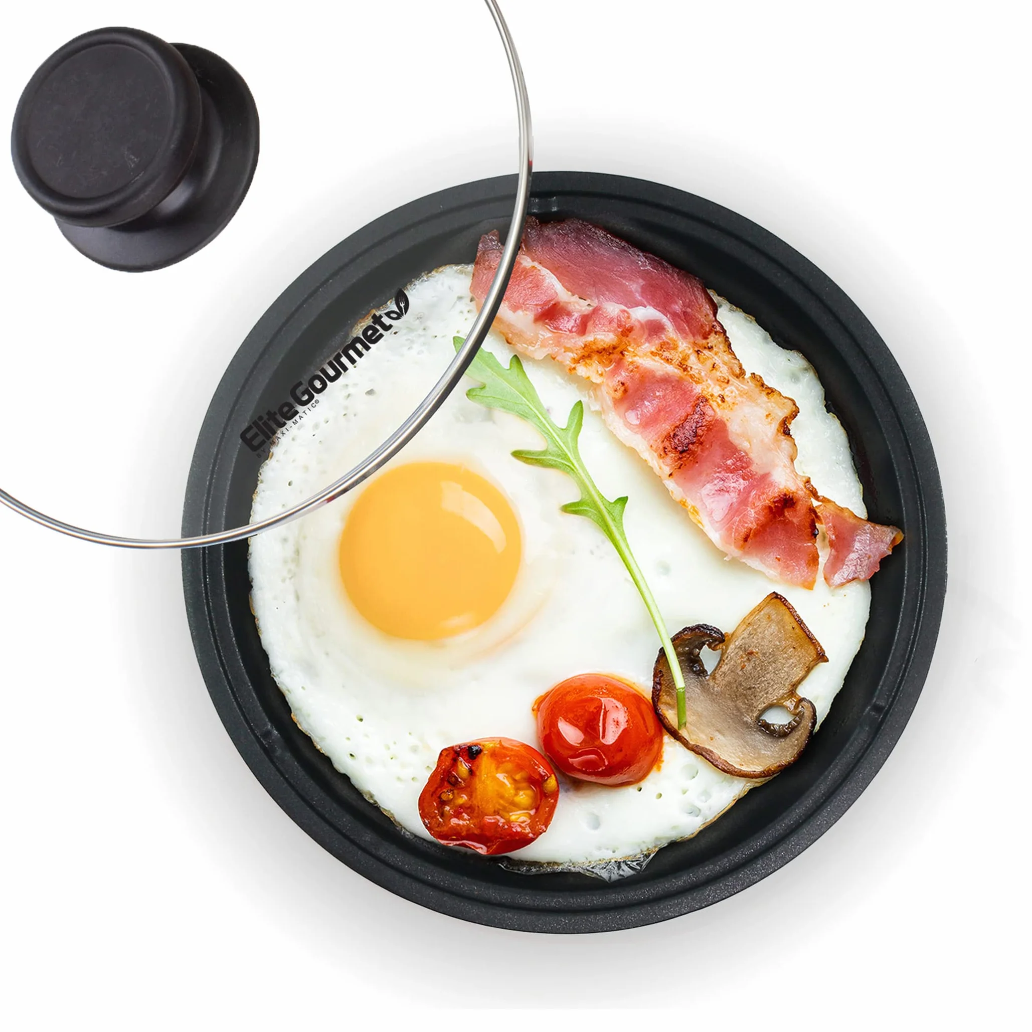 Elite Gourmet EGL-6101 osobista patelnia, elektryczna, szybkie nagrzewanie, 650 W, powłoka zapobiegająca przywieraniu, z pokrywką z hartowanego szkła, czerwona