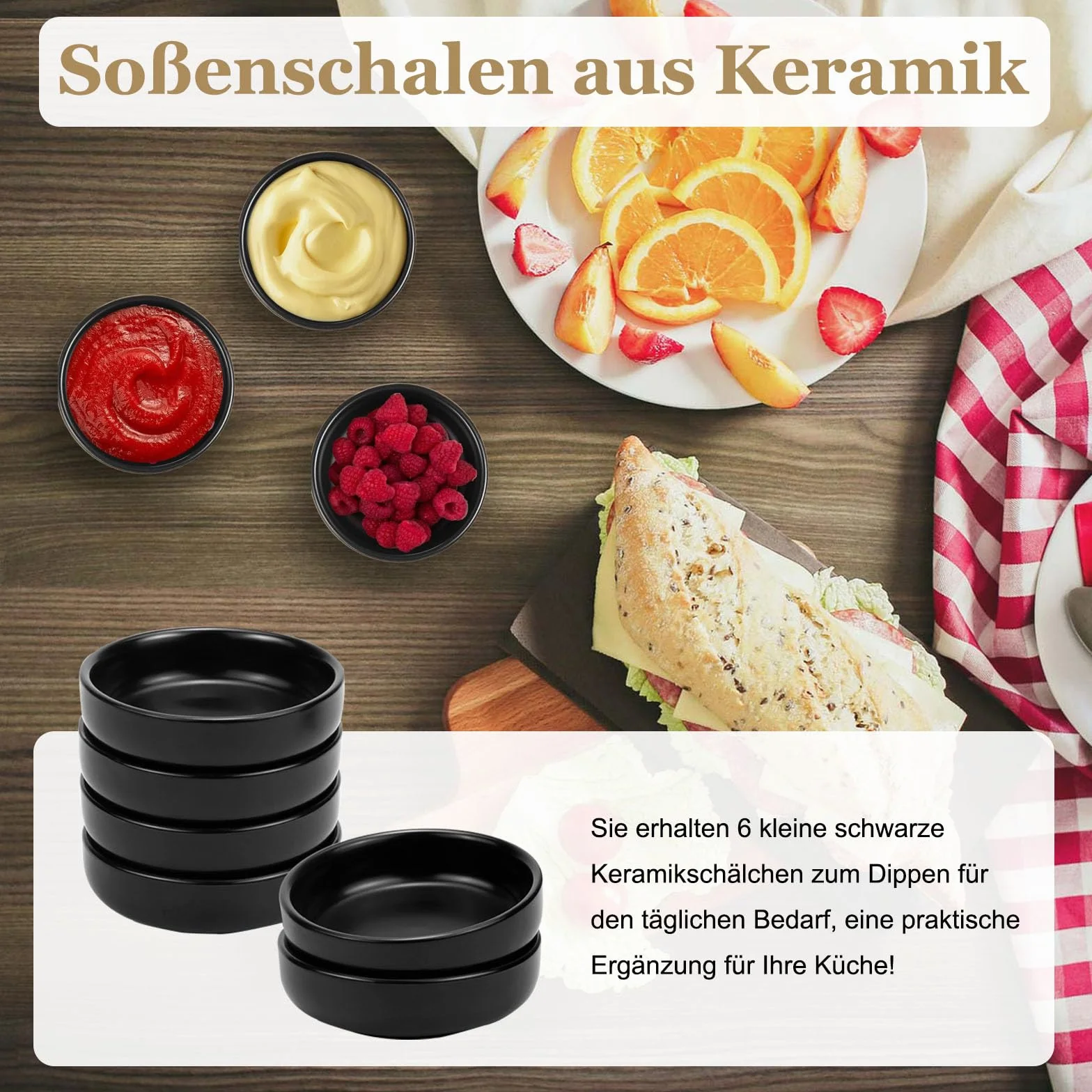 Porcelaneousz misek do sosów sojowych, 6 szt., 9 x 9 x 2,4 cm, uniwersalne