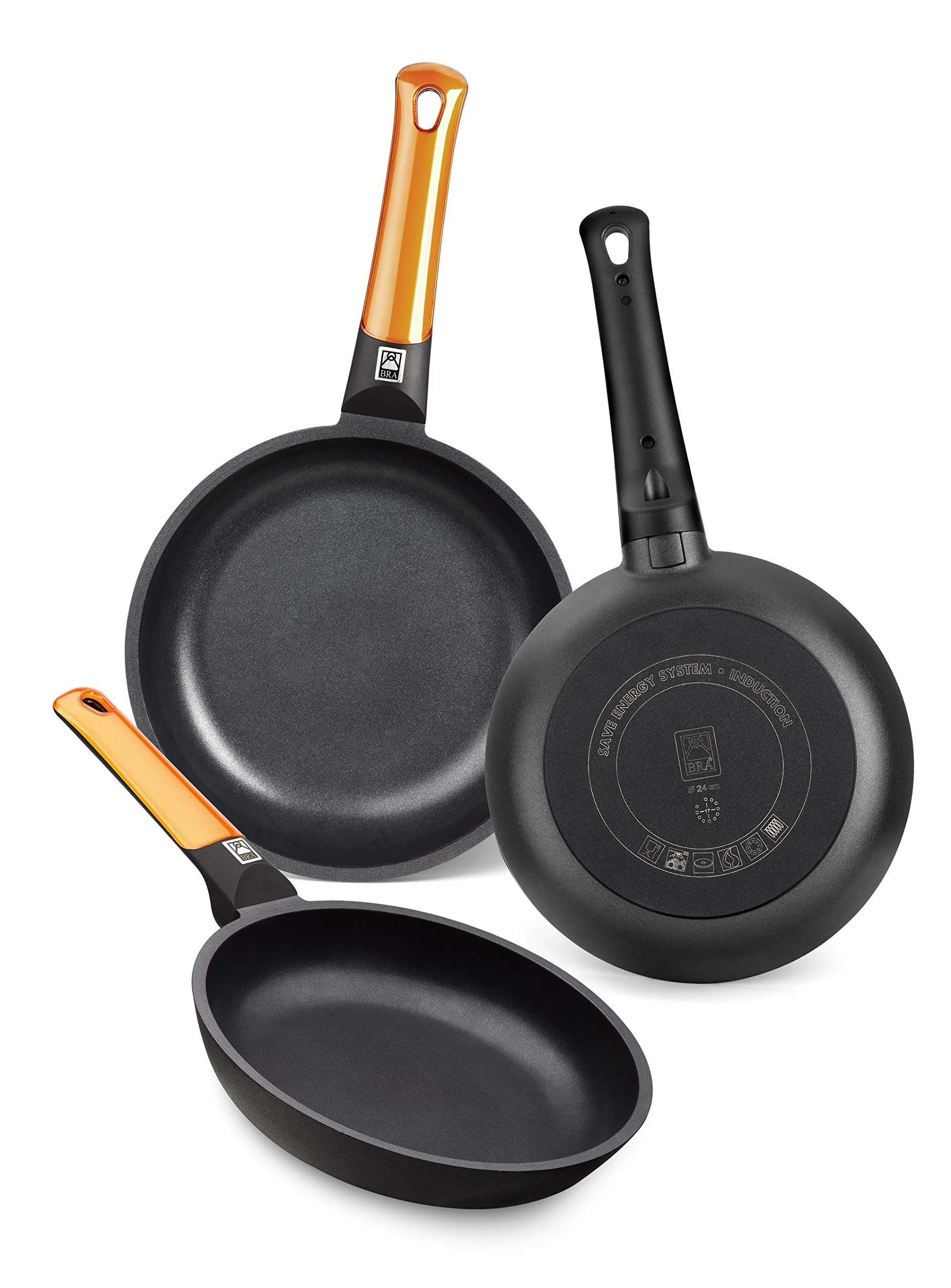 Zestaw 3 patelni odlew aluminiowy z powłoką nieprzywierającą 20-24-28 cm pomarańczowy