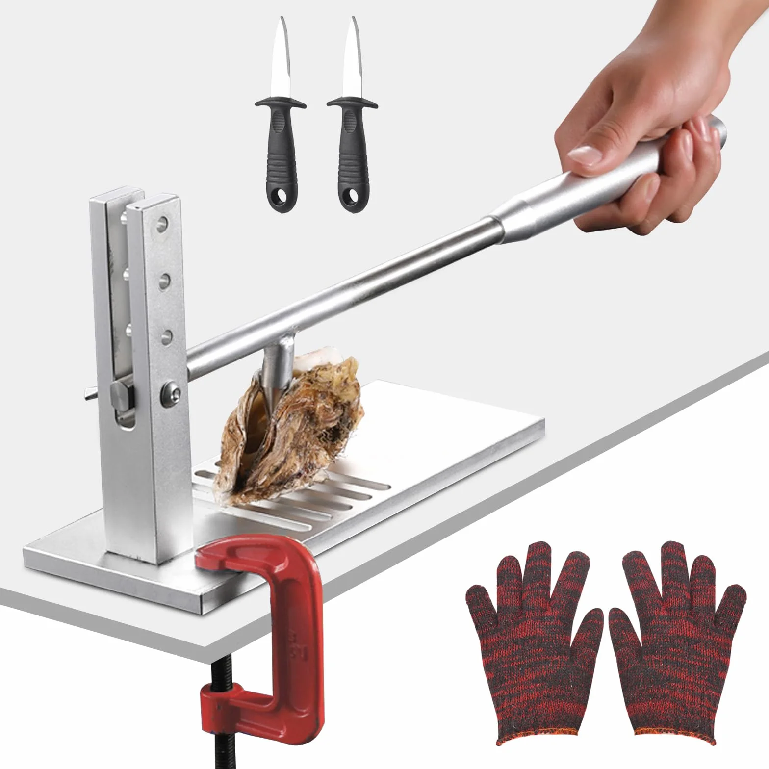 Oyster otwieracz do ostryg shucker ze stali nierdzewnej, zestaw z nożami i rękawicami odpornymi na cięcie, antypoślizgowa podkładka, 13 mm głowica tnąca
