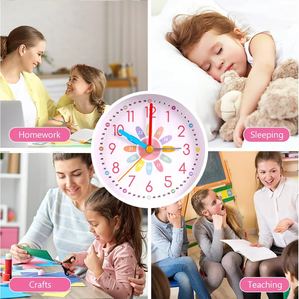 OSDUE Budzik dla dzieci, 10 cm, cichy, nietykający, analogowy budzik, łatwa do odczytania tarcza, nauka czasu dla chłopców dziewcząt, sypialni, prezenty szkolne, zasilanie bateryjne