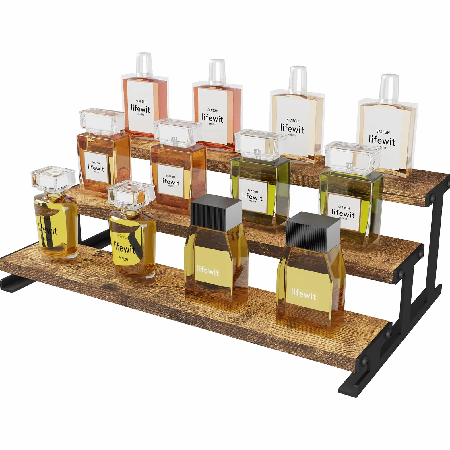 Lifewit 3-poziomowy drewniany stojak na perfumy, organizer na perfumy, kolonię, kosmetyki, półki ekspozycyjne na rękodzieło, przyprawy, figurę, 1 szt., rustykalny brąz