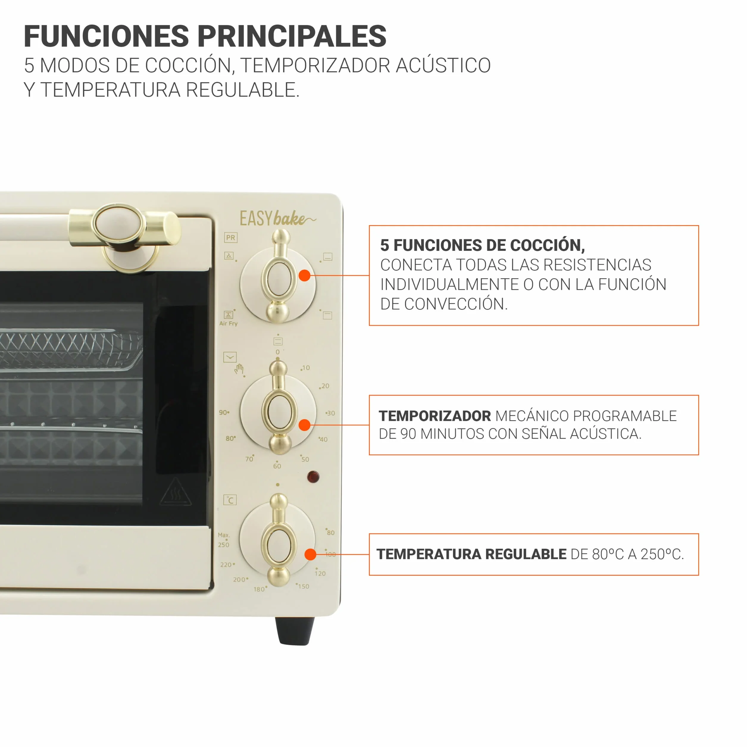 TM Electron EASYBAKE TMPHO020REB minipiekarnik retro z funkcją frytownicy bez oleju, 20 litrów, regulowana temperatura 80 ° C do 250 ° C, 5 funkcji, zawiera 4 akcesoria.