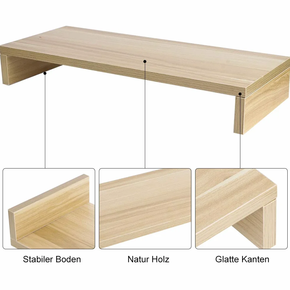 Podstawa monitora biurkowego, ekran komputera i podstawka na laptopa, stojak na monitor Półka na biurko Drewniany stojak na stół biurkowy, 50 x 20 x 7,7 cm (naturalny)