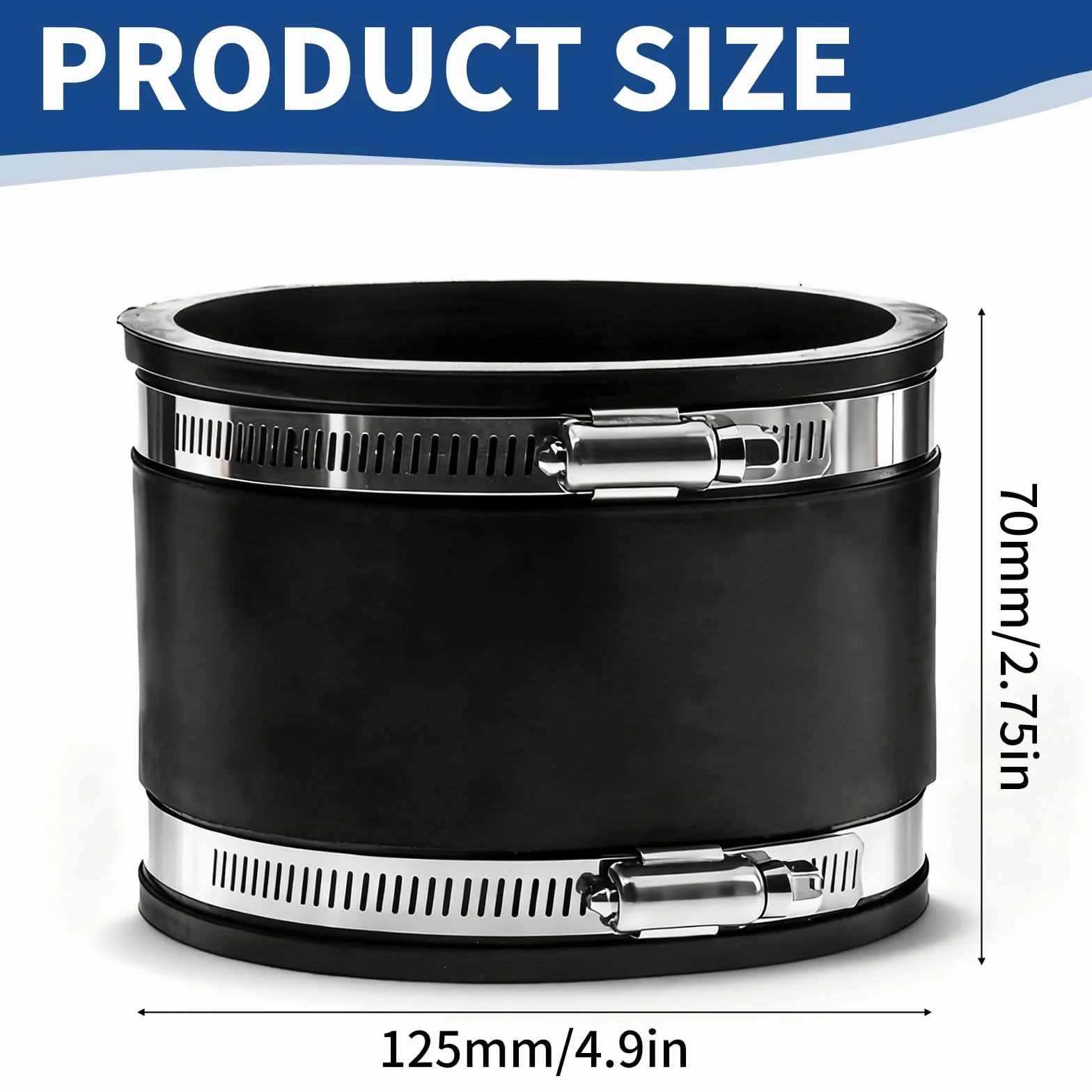 Elastyczna gumowa mufa 125 mm, gumowa tuleja z dwoma obejmami ze stali nierdzewnej, łącznik rurowy, złącze gumowe, łącznik do wentylatora rurowego, systemu wentylacji, węża wylotowego