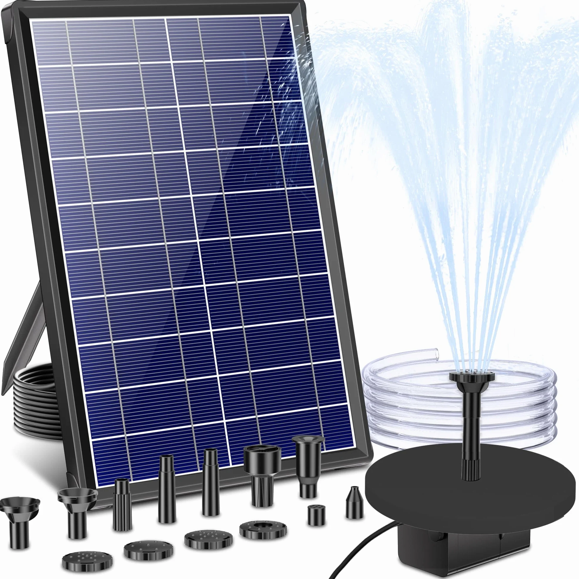 Biling Fontanna solarna do użytku na zewnątrz, mała, 7,5 W, pompa do oczka wodnego z filtrem, 10 dysz, solarna pompa wodna, pływająca fontanna, rury DIY, do fontanny, stawu