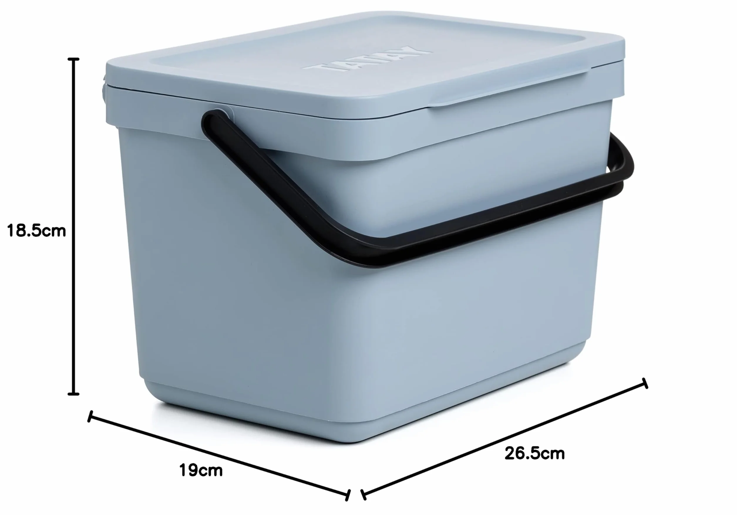 TATAY Kuchenny pojemnik na kompost z uchwytem, pojemność 6 l, polipropylen, wykonany w 100% z materiałów pochodzących z recyklingu, kolor oceanu, wymiary 26,5 x 20,5 x 18,5 cm
