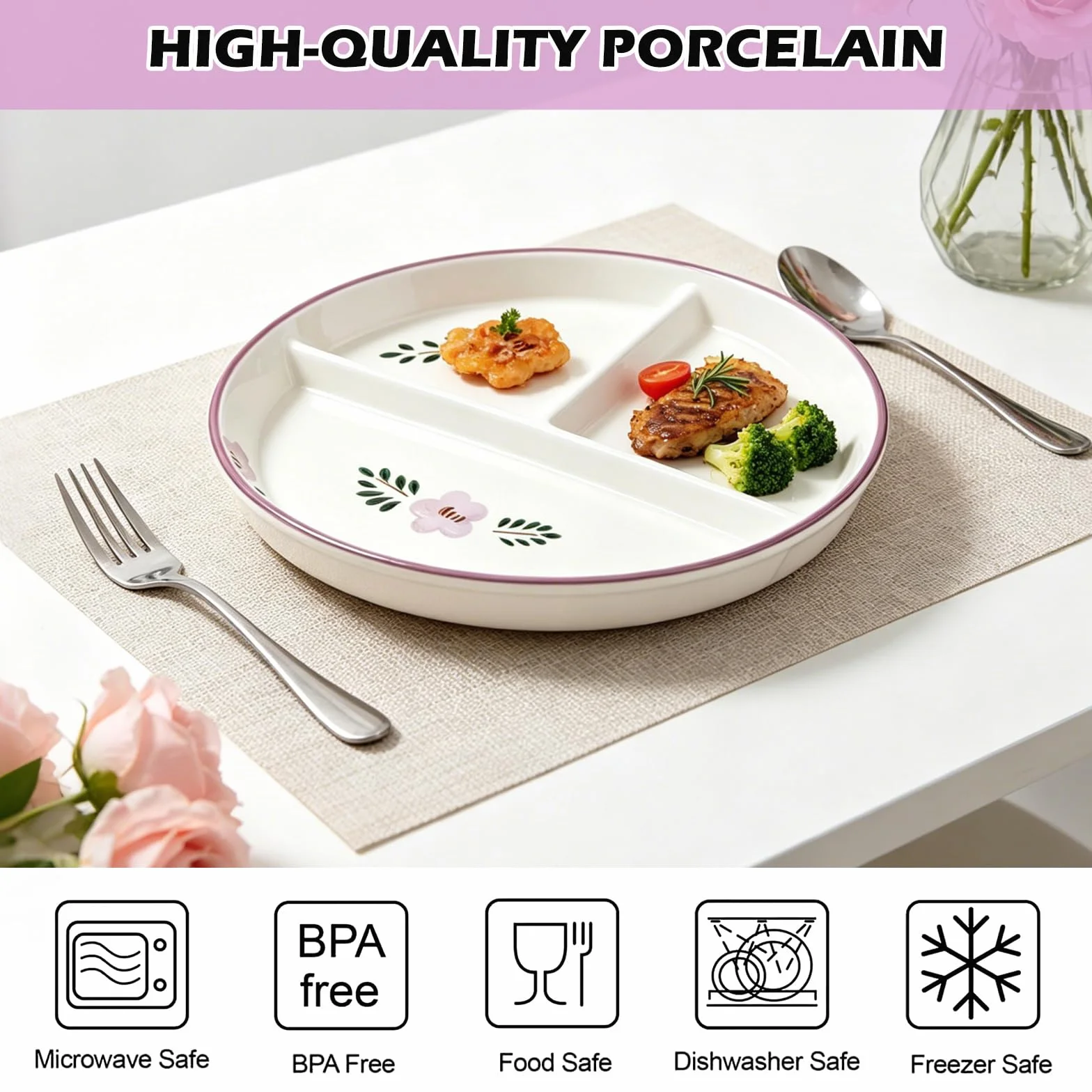 BYZESTY Talerz z przegródką dla dorosłych, 2 sztuki, 20 cm, ceramiczny talerz podzielony, talerz kontrolny dla dorosłych, sałatki, desery, przekąski, imprezy, przekąski, przekąski, przekąski
