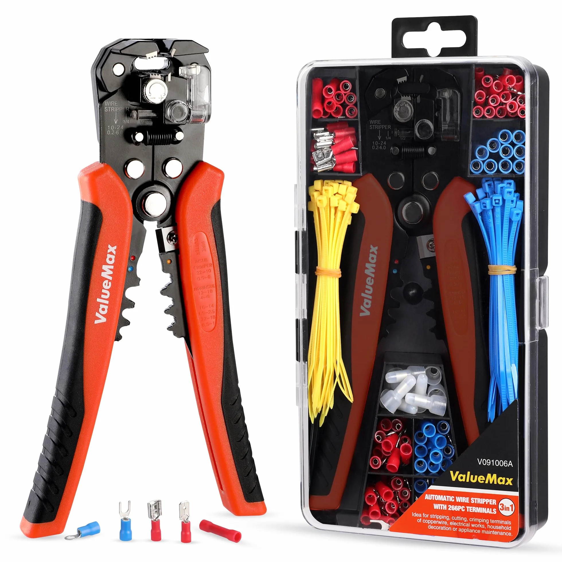 ValueMax 3 w 1 szczypce do ściągania izolacji 200 mm, automatyczne, szczypce zaciskowe, przecinak do drutu do ściągania izolacji, zaciskania i cięcia, narzędzie wielofunkcyjne do kabli AWG 24-10 (0,2
