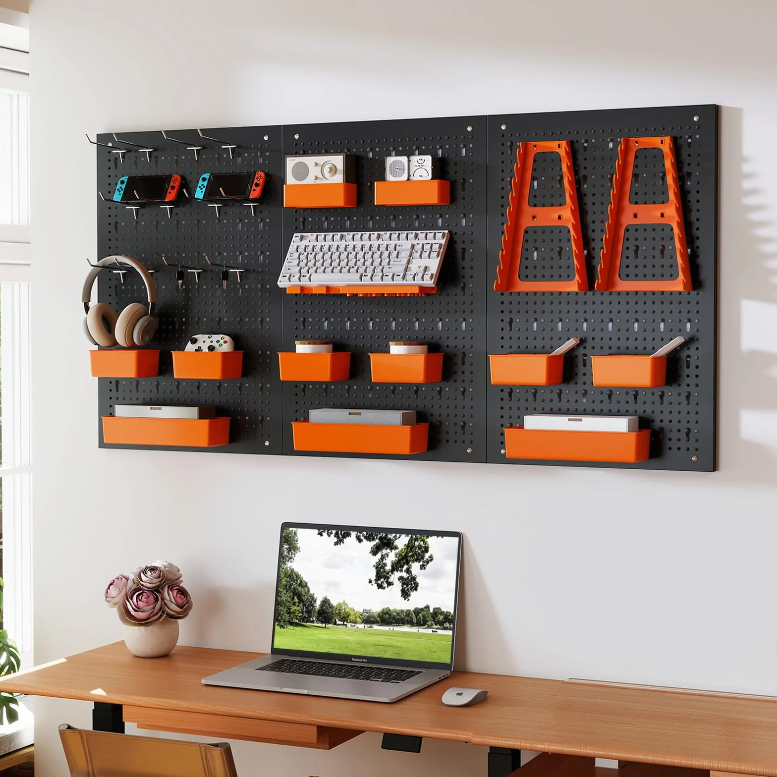 COSTWAY Ścianka narzędziowa 120 x 60 x 2 cm, perforowana ścianka warsztatowa z 9 szufladami do przechowywania, uchwytami na narzędzia i haczykami, metalowa ścianka narzędziowa z akcesoriami, garaż