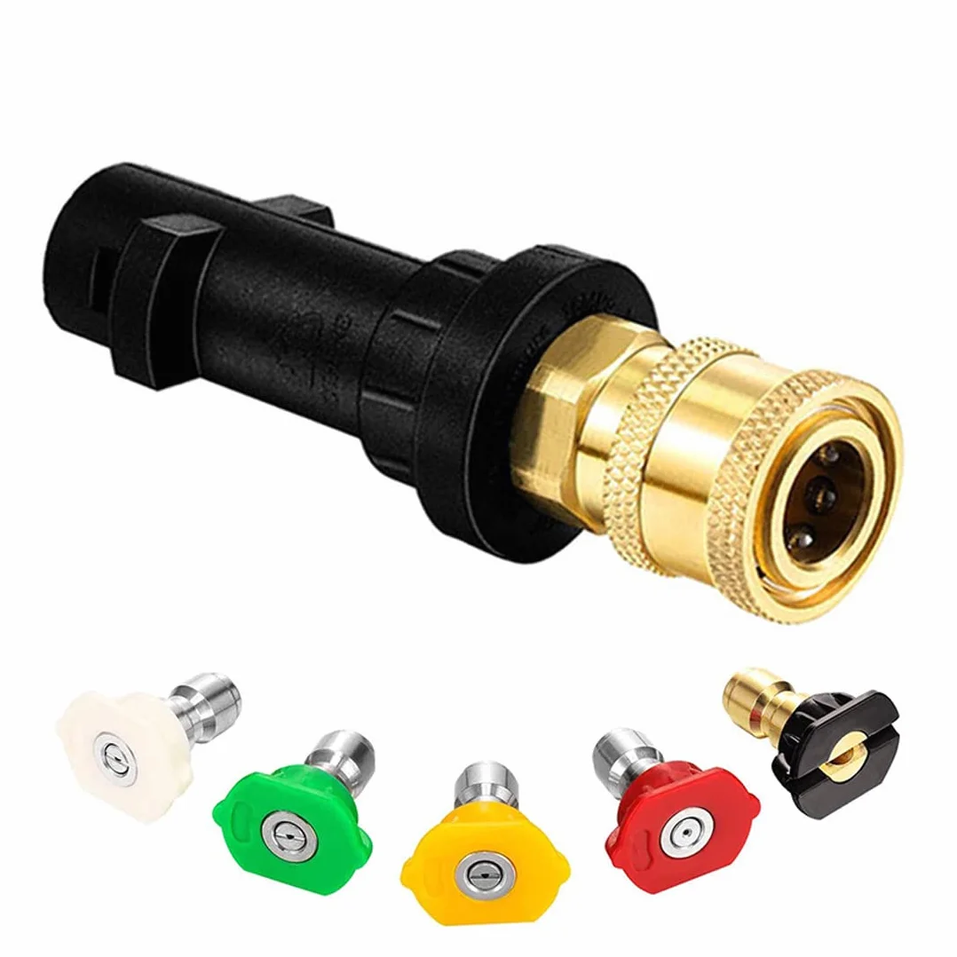 Wysokociśnieniowa Adapter Pistoletu do Myjki Ciśnieniowej 1/4", K2 K3 K4 K5 K6 K7, Szybkozłączka żeńska, z 5 Końcówkami Dysz