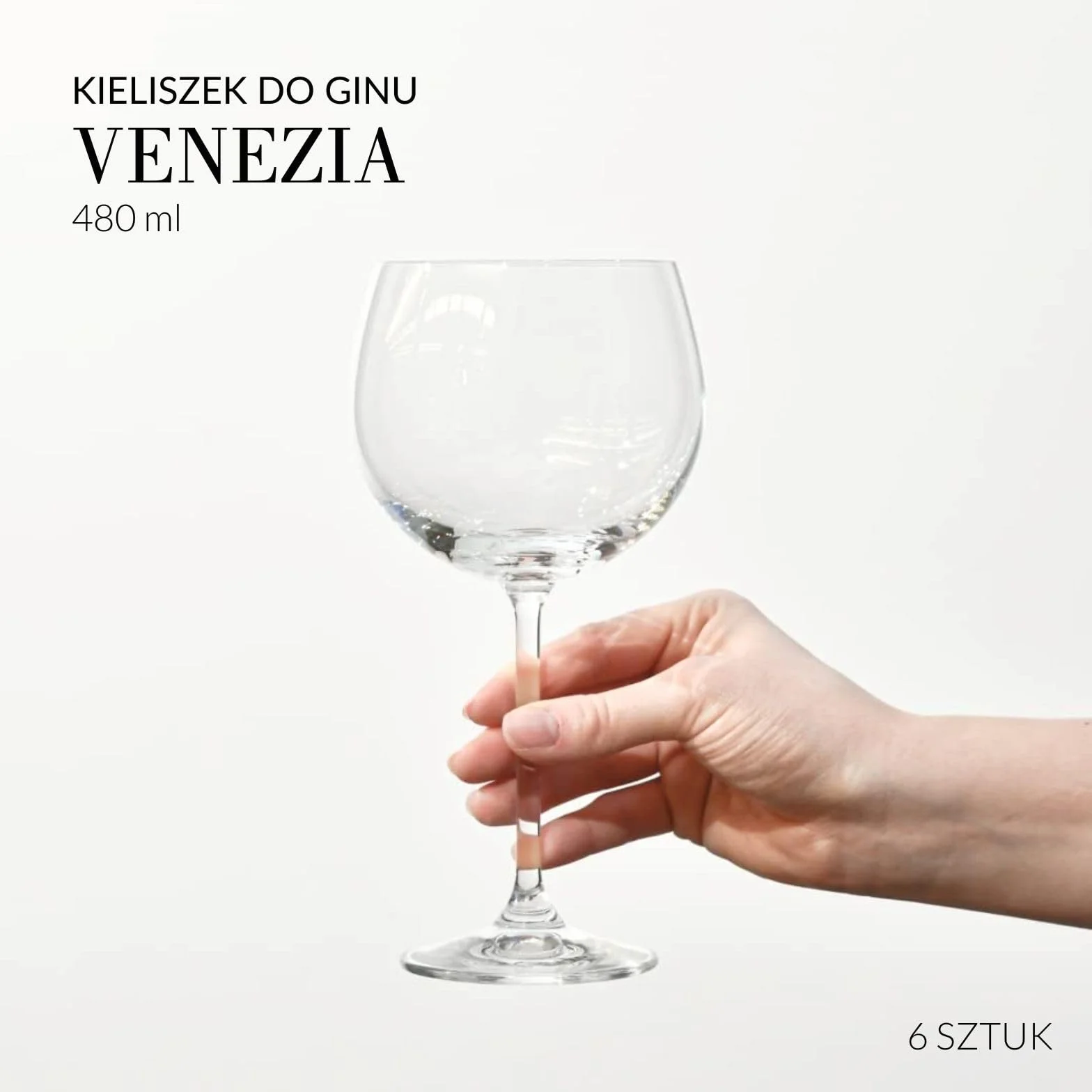 Kieliszki balonowe do ginu 480 ml Komplet 6 sztuk Szkło kryształowe bezołowiowe Kolekcja Venezia