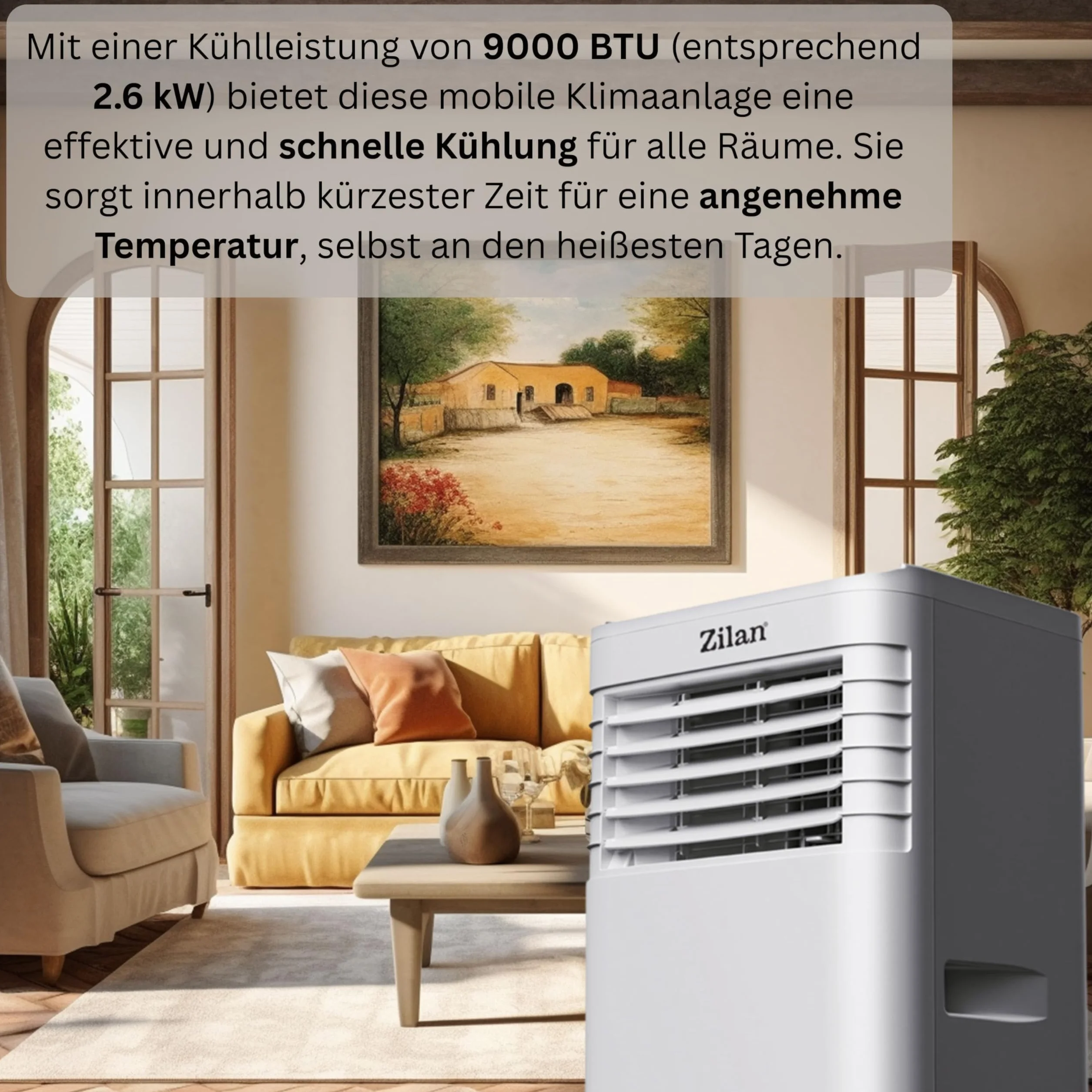 Mobilny klimatyzator 9000 BTU z wężem powietrza wylotowego i uszczelką okienną, mobilny klimatyzator 24 h, timer – wentylator chłodzący, 300 m³/h, osuszacz powietrza 1,2 l/h, cichy klimatyzator z
