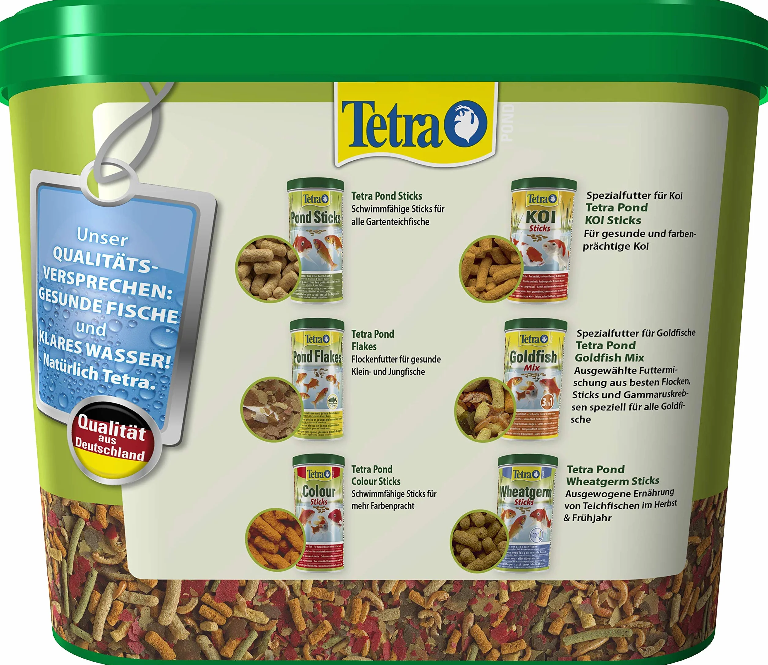 Tetra Pond Multi Mix – karma dla ryb do mieszanych stawów, zawiera cztery różne rodzaje karmy (karma dla płatków, pałeczki do karmy, gammarus, wafer), 7 litrów