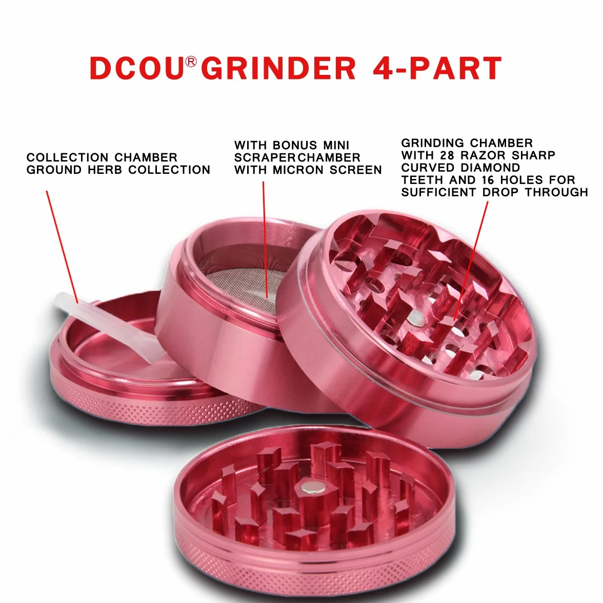 DCOU Premium aluminiowy młynek z kwiatami na pokrywie magnetyczny Ø 55 mm metalowy młynek do przypraw, 4-częściowy