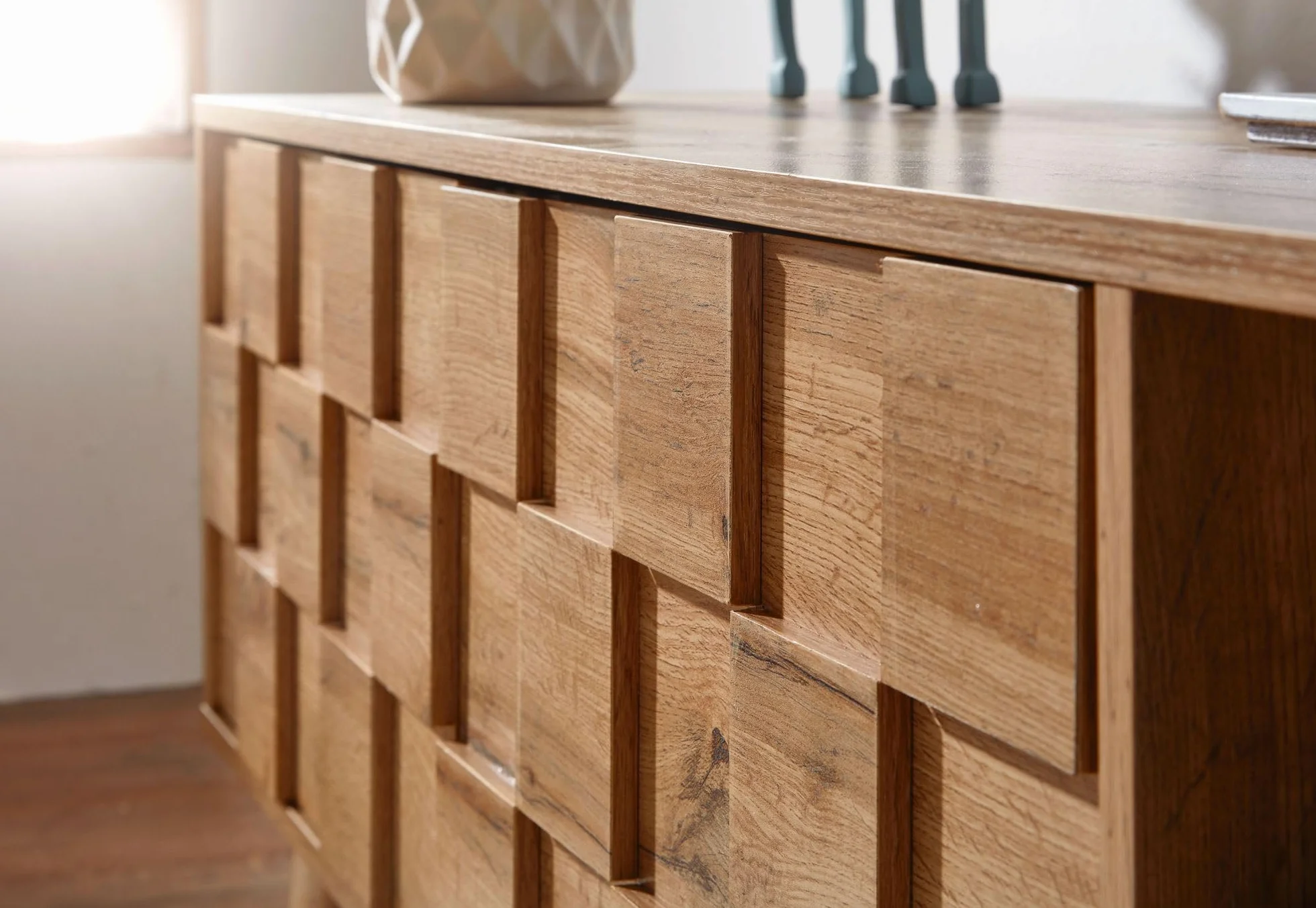 FineBuy drewno dębowe z niskim blatem dekor 160x51x40 cm Komoda RTV z dwojgiem drzwi | Zaprojektuj szafkę RTV wysoka | Szafka RTV Szafka RTV nowoczesna | Komoda TV salon