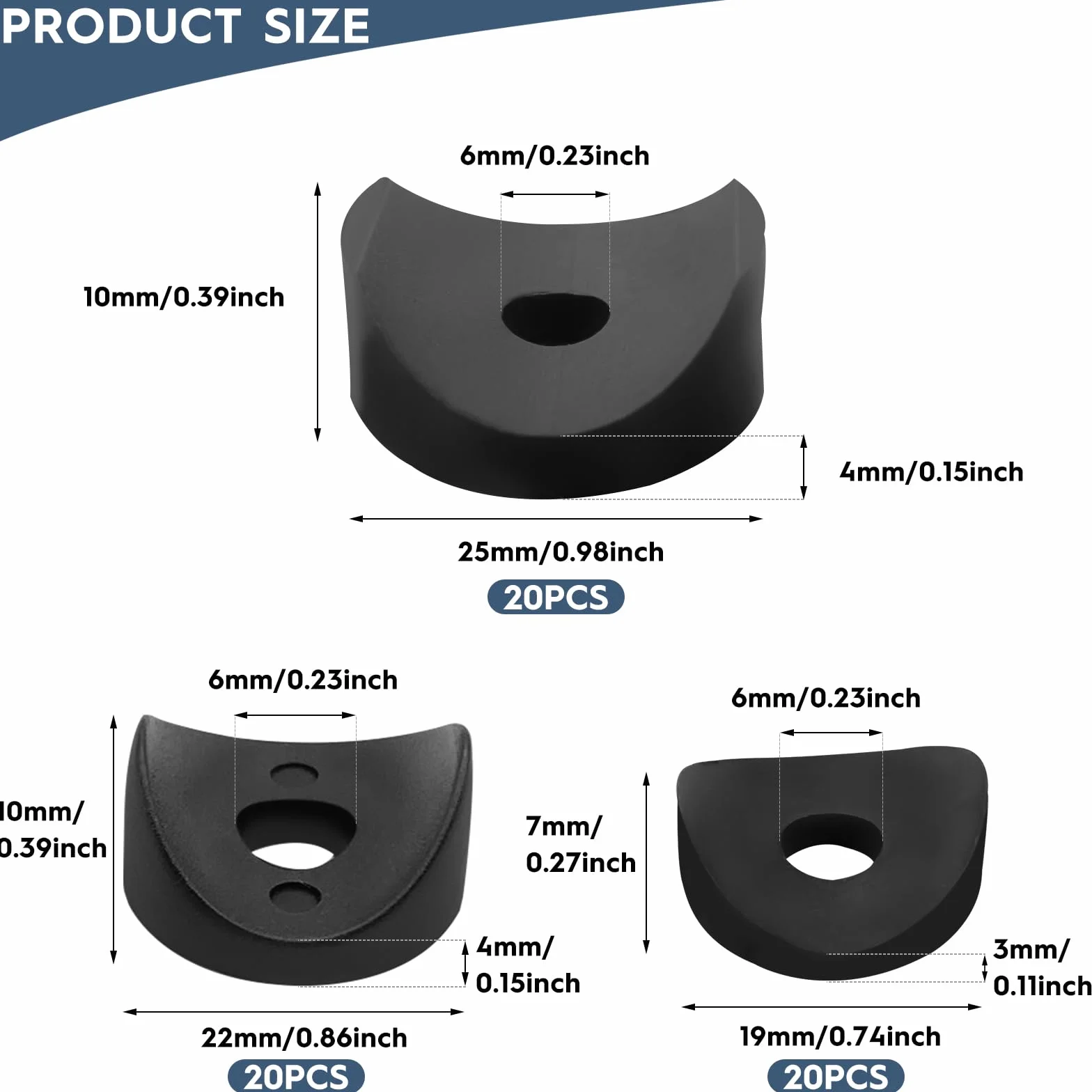 60 sztuk dystansów siodełka, 19 x 6 x 3 / 22 x 6 x 4 mm, podkładki dystansowe, tuleje dystansowe, okrągłe rury z tworzywa sztucznego, tuleje dystansowe, wsporniki dystansowe, podkładki dystansowe, do