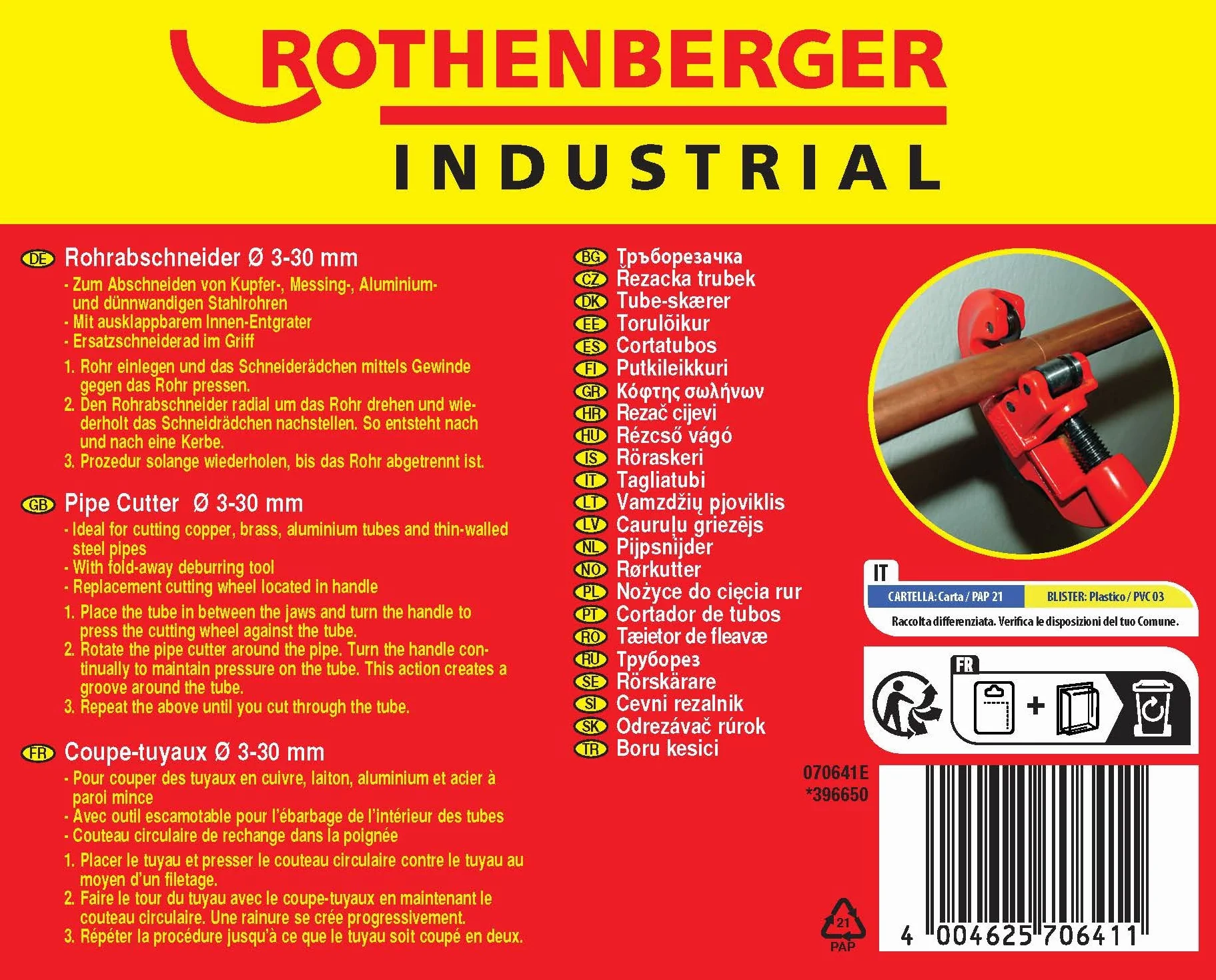 ROTHENBERGER Industrialny – 30 PRO frez do rur – średnica 1/8 cala do 1 1/8 cala, 3-30 mm – 070641E