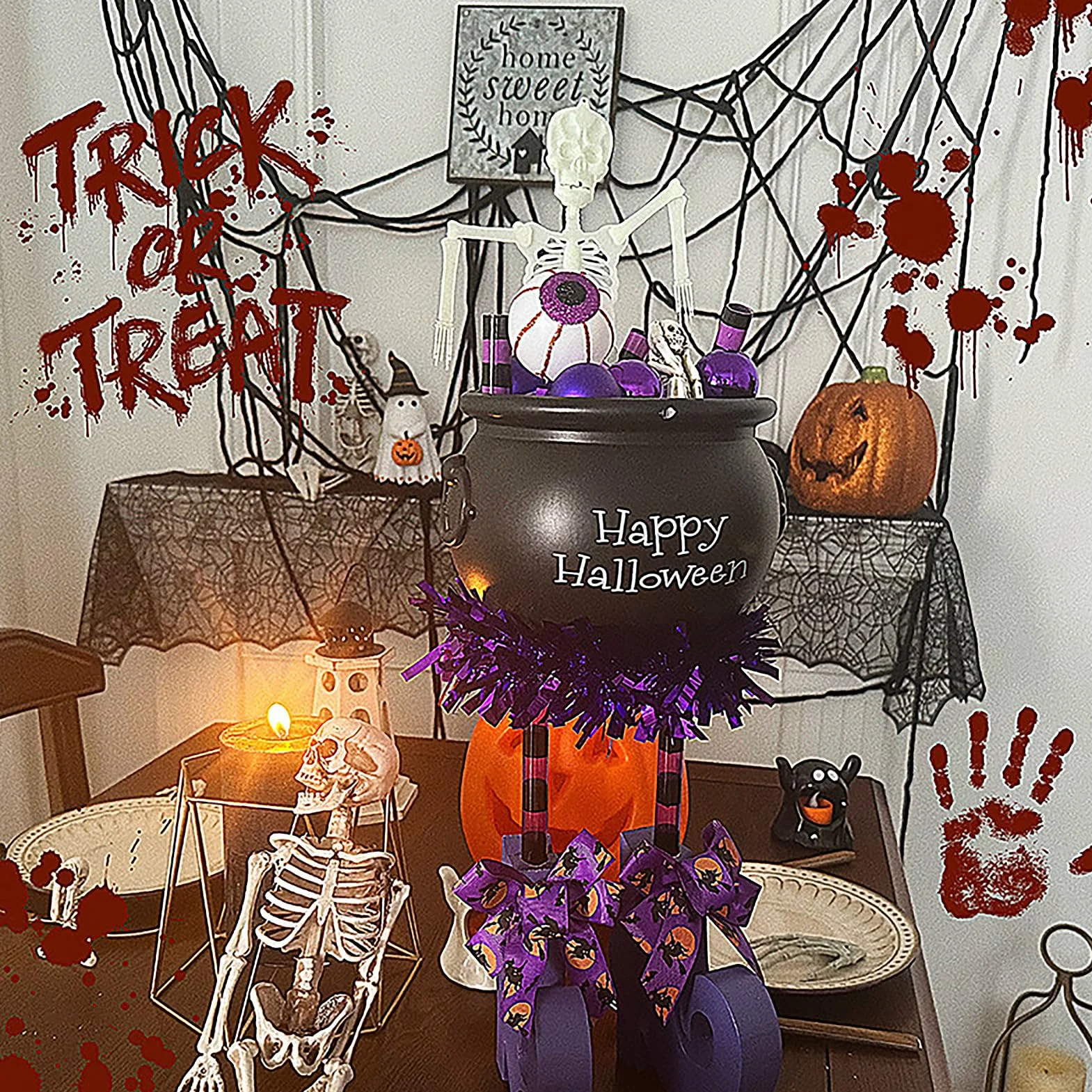 BestAlice Dekoracje na Halloween, 23,6-calowe Miski na Cukierki na Halloween, Duże Nogi Czarownic Cukierki Cauldro, Wiadro z Pojemnikiem na Cukierki Halloween na Dekoracje na