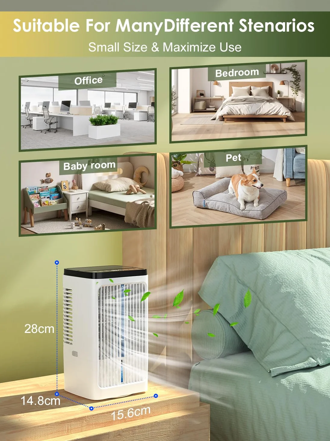 Przenośny klimatyzator, przenośny klimatyzator, wentylator USB, 4 prędkości, 2 tryby, kolorowe światła, oscylacja 90°, 1200 ml