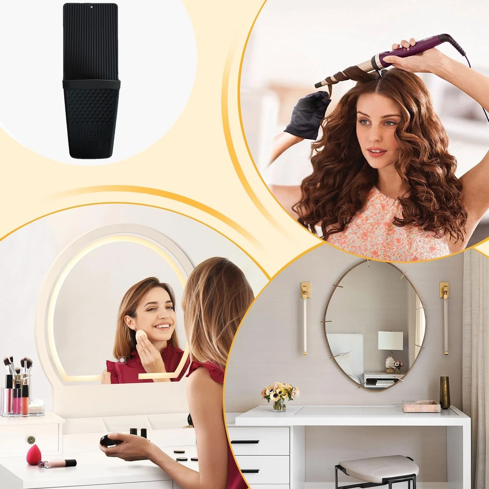 Hot Iron Holder, Silicone Hair Tool Bag, Heat Resistant Iron Holder, Portable Curling Iron Holder, Suction Cup Hair Tool Organizer, Effortless Mobility, Flexible Usage For Straightener Hair